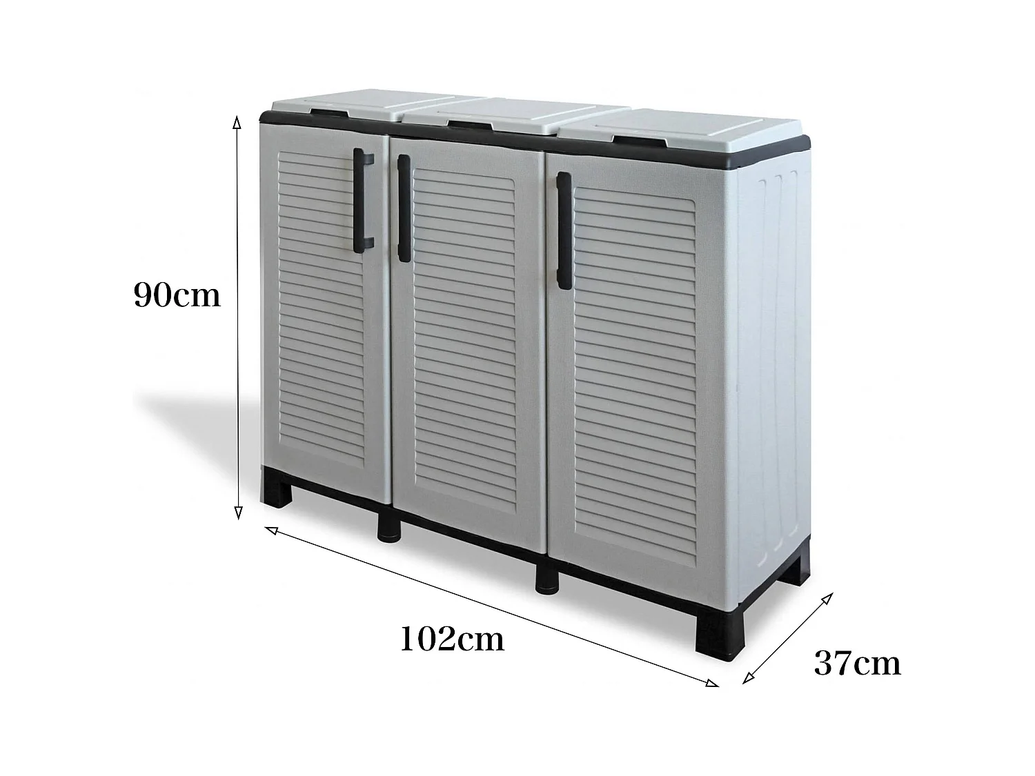 Dbacchett vuilnisbak, afvalbak voorR prullenbak, Aparte opvangbak, 100% Made in Italy, 102x37h90 cm, Lichtgrijs en Zwart