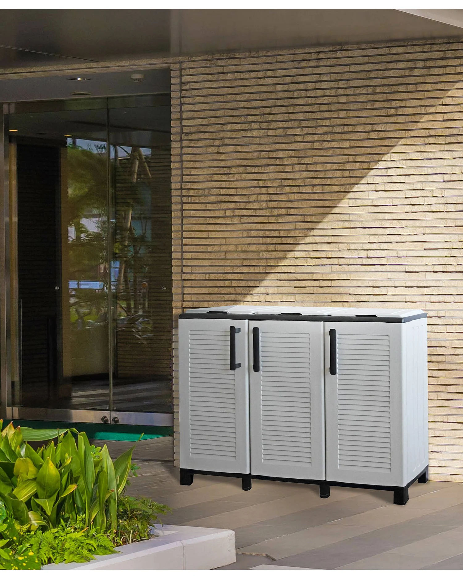 Dbacchett vuilnisbak, afvalbak voorR prullenbak, Aparte opvangbak, 100% Made in Italy, 102x37h90 cm, Lichtgrijs en Zwart