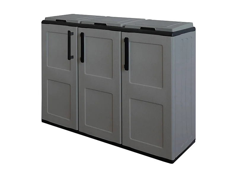 Dbaldursso cubo de basura, cubo de basura, cubo de basura de 3 puertas, 100% Made in Italy, acabado cuadrado, 102x37h84 cm, Gris y Negro