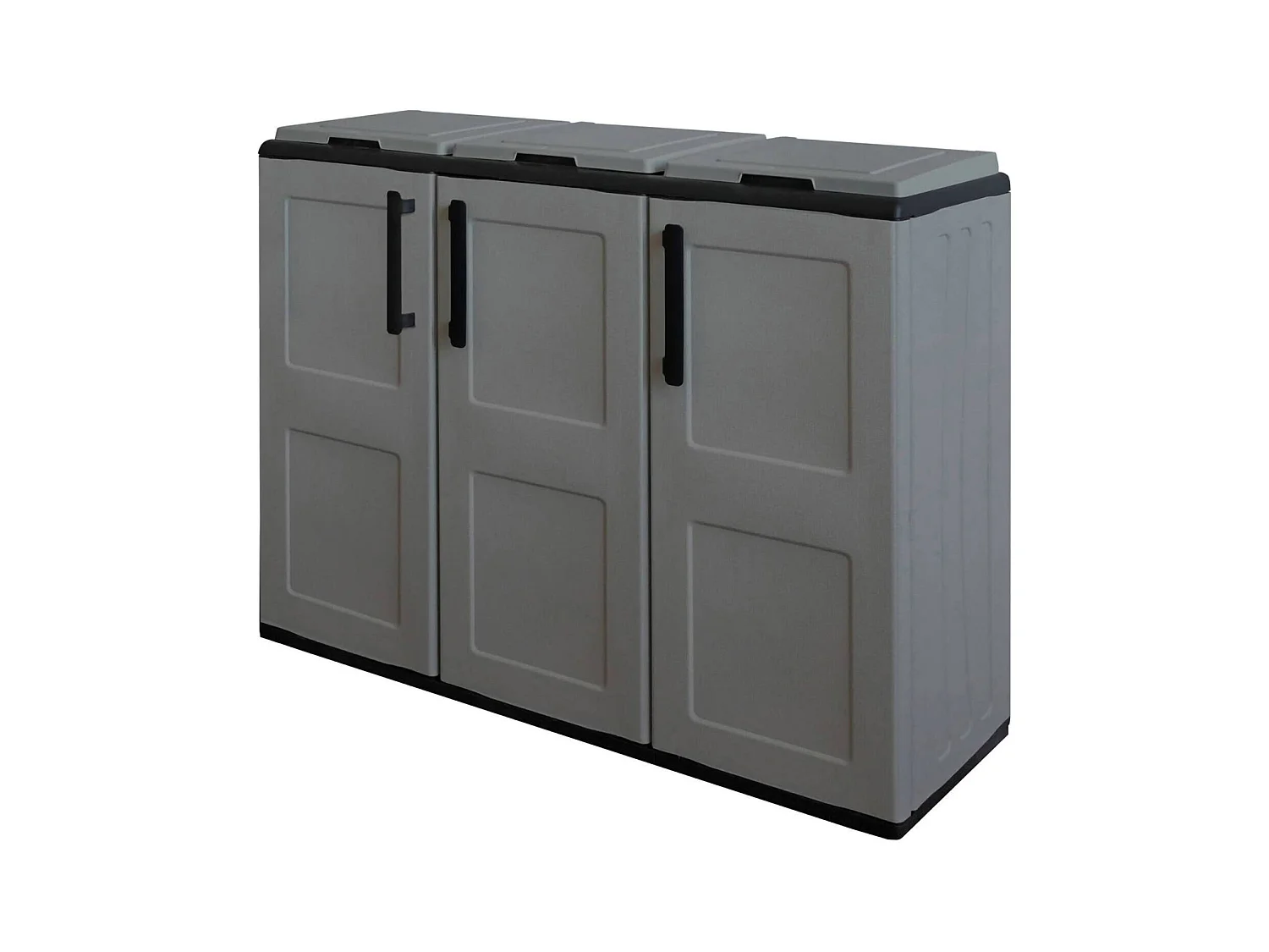 Poubelle Aalst, poubelle, poubelle 3 portes, 100% Made in Italy, 102x37h84 cm, Gris et Noir, finition carrée