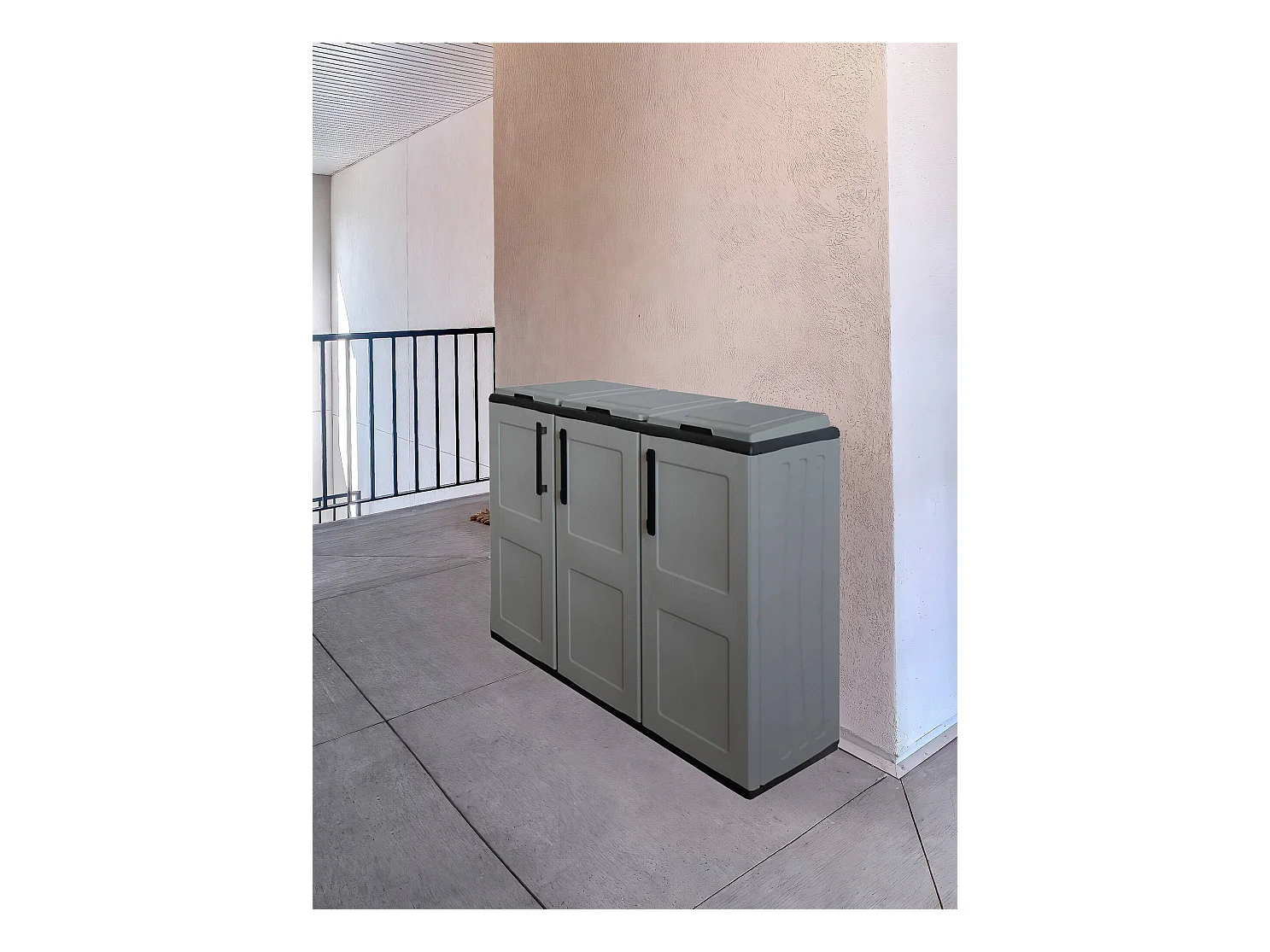 Poubelle Aalst, poubelle, poubelle 3 portes, 100% Made in Italy, 102x37h84 cm, Gris et Noir, finition carrée