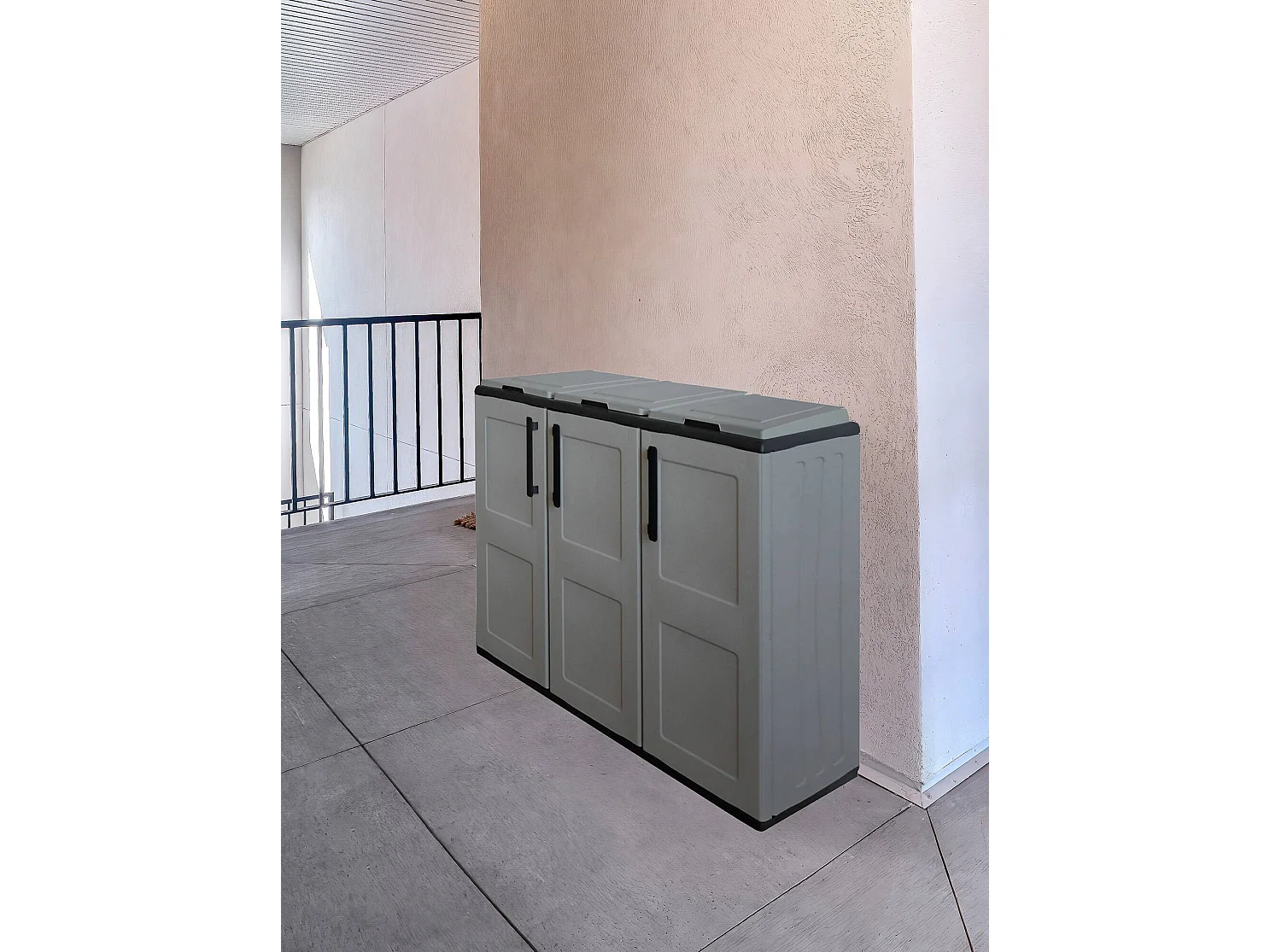 Poubelle Aalst, poubelle, poubelle 3 portes, 100% Made in Italy, 102x37h84 cm, Gris et Noir, finition carrée