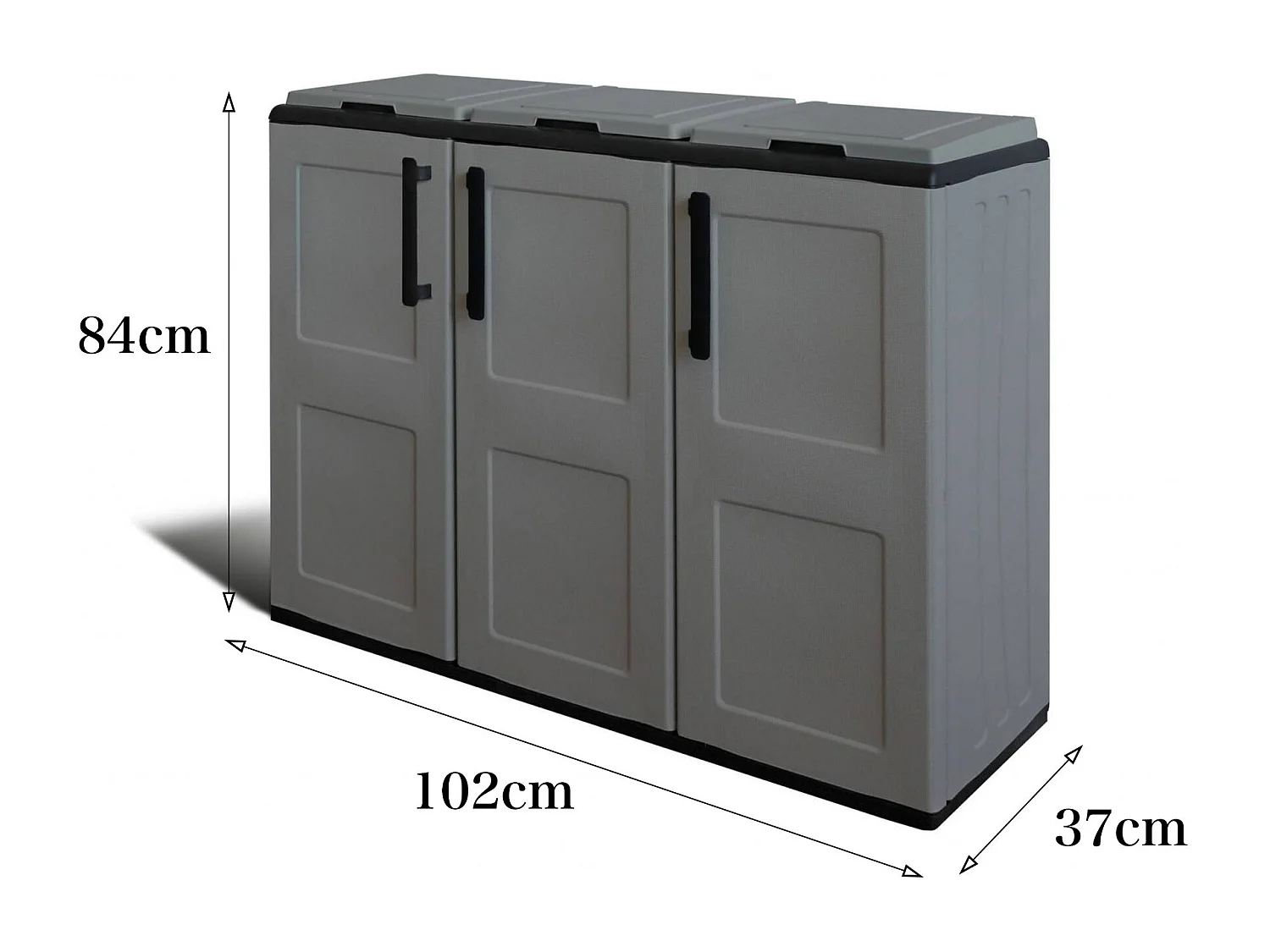 Vuilnisbak DBaldursso, Vuilnisbak, 3-deurs prullenbak, 100% Made in Italy, 102x37h84 cm, Grijs en Zwart, Geruite afwerking