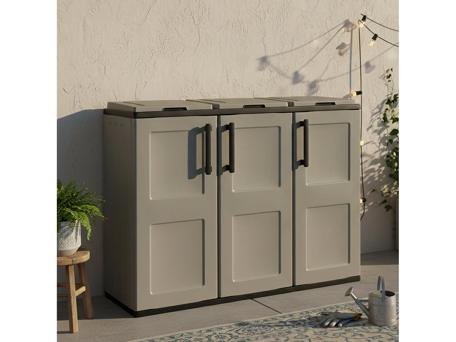 Poubelle Arko, capacité 330 (110 par sac) Fabriquée en Italie, 102x37x84h cm gris, conteneur à déchets, 3 bacs, structure noire