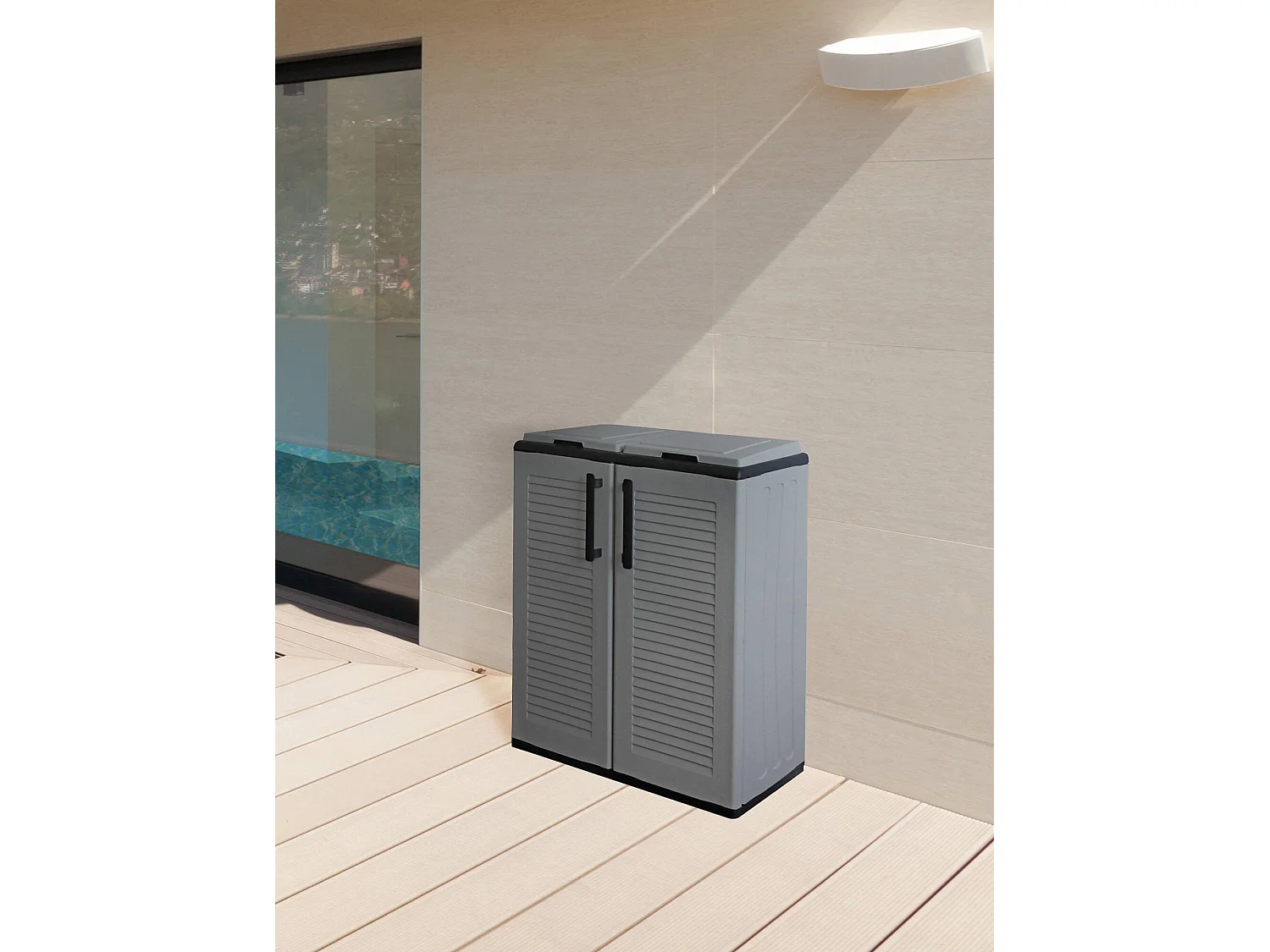 Dagliett Mülleimer, Abfallbehälter, 2-türiger Recyclingbehälter, 100 % Made in Italy, gestreifte Oberfläche, 68 x 37 x 84 cm, Grau und Schwarz