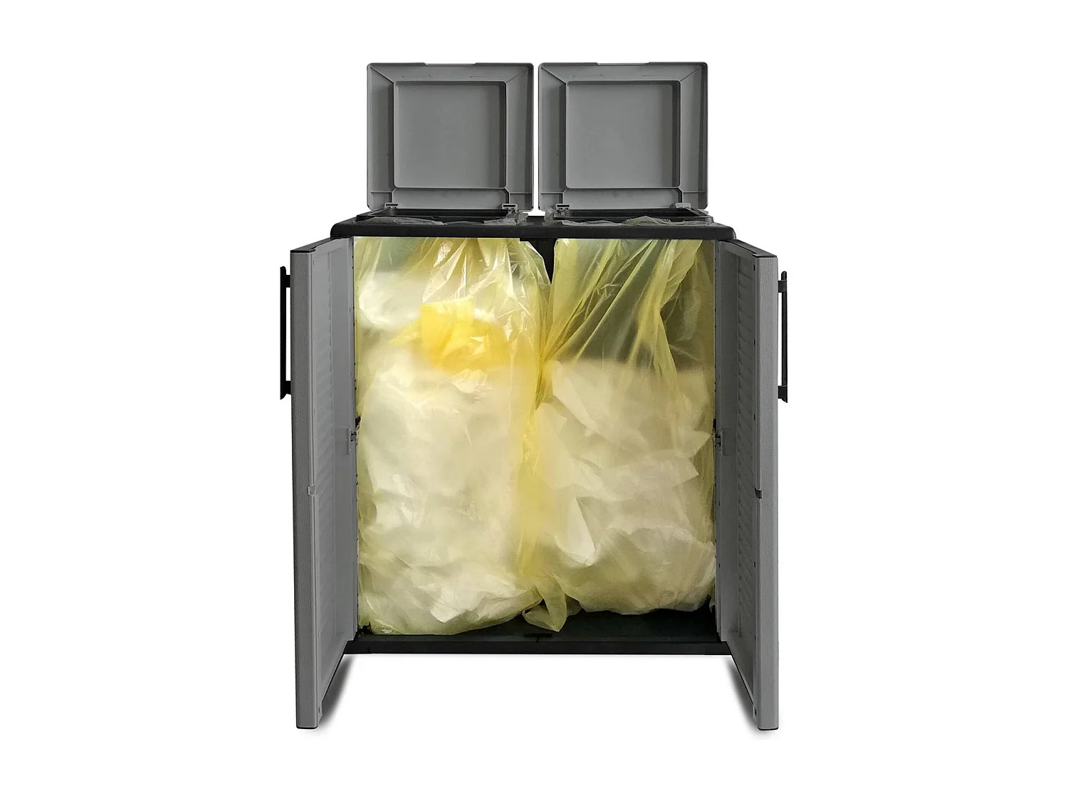 Poubelle Aarschot, poubelle, poubelle de recyclage 2 portes, 100% Made in Italy, 68x37h84 cm, Gris et Noir, finition rayée