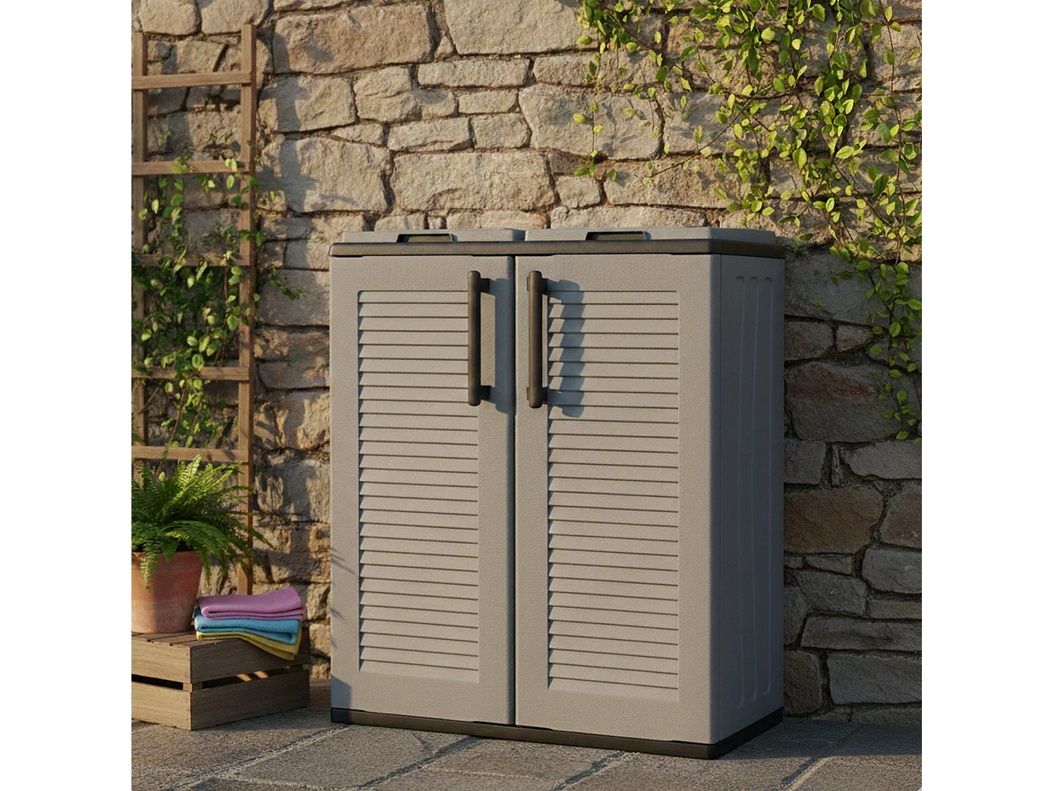Poubelle Alfred, capacité 220 (110 par sac), fabriquée en Italie, 68x37x84h cm, grise, 2 bacs, structure noire
