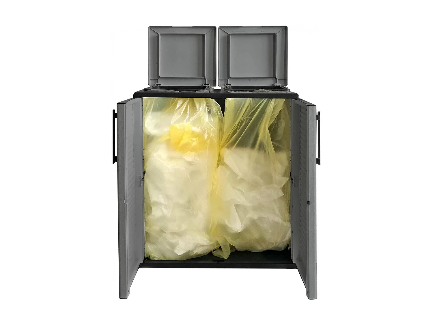 Poubelle Aarschot, poubelle, poubelle de recyclage 2 portes, 100% Made in Italy, 68x37h84 cm, Gris et Noir, finition carrée