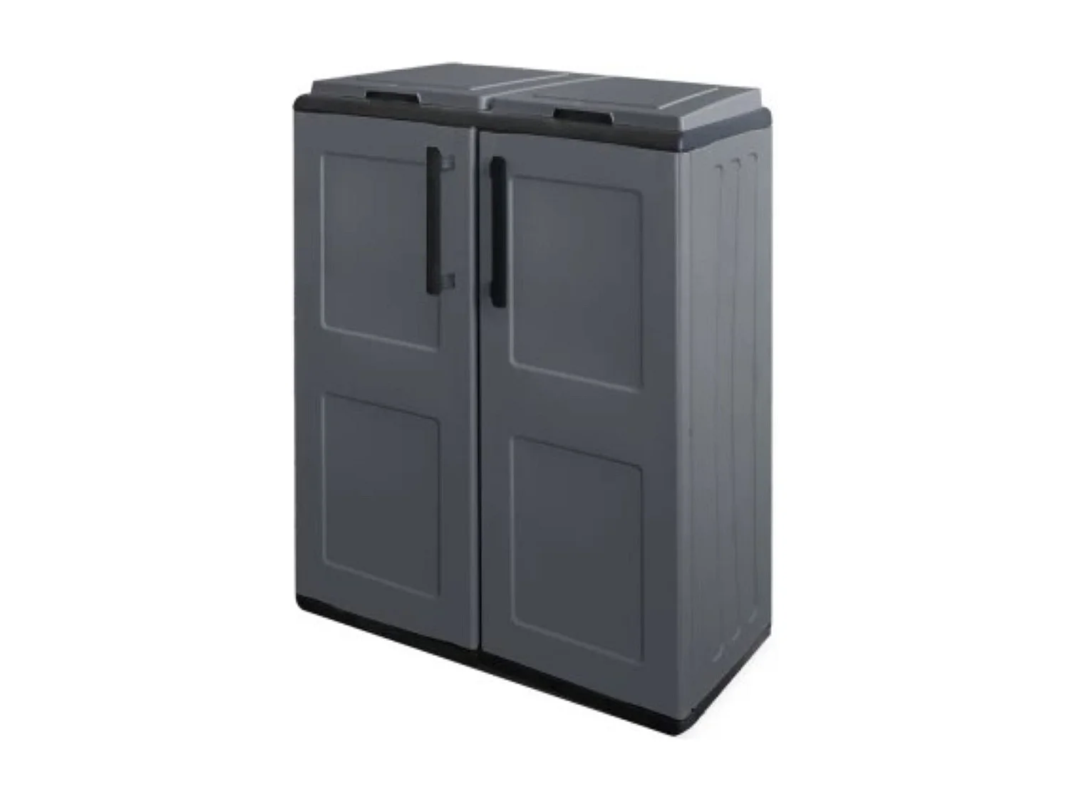 Poubelle Aarschot, poubelle, poubelle de recyclage 2 portes, 100% Made in Italy, 68x37h84 cm, Gris et Noir, finition carrée