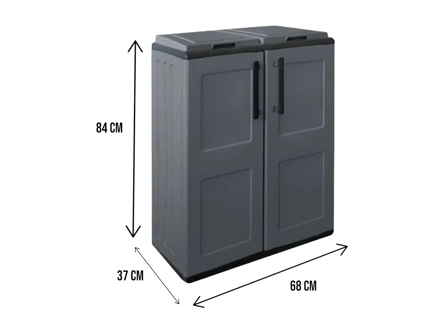 Poubelle Aarschot, poubelle, poubelle de recyclage 2 portes, 100% Made in Italy, 68x37h84 cm, Gris et Noir, finition carrée