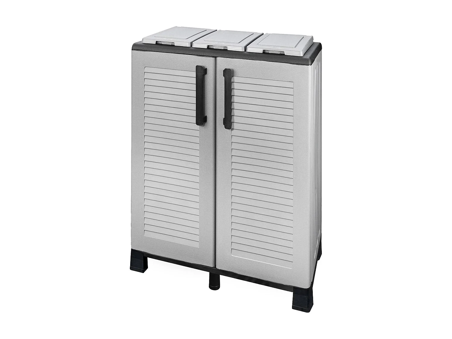 Dassennat Abfallbehälter, Abfallbehälter, 2-türiger Recyclingbehälter, 100 % Made in Italy, 68 x 37 x 90 cm, Hellgrau und Schwarz