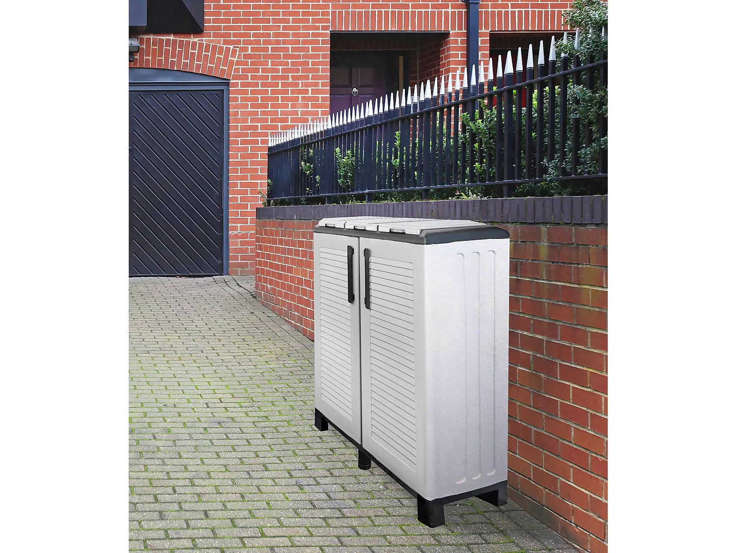 Dassennat Abfallbehälter, Abfallbehälter, 2-türiger Recyclingbehälter, 100 % Made in Italy, 68 x 37 x 90 cm, Hellgrau und Schwarz