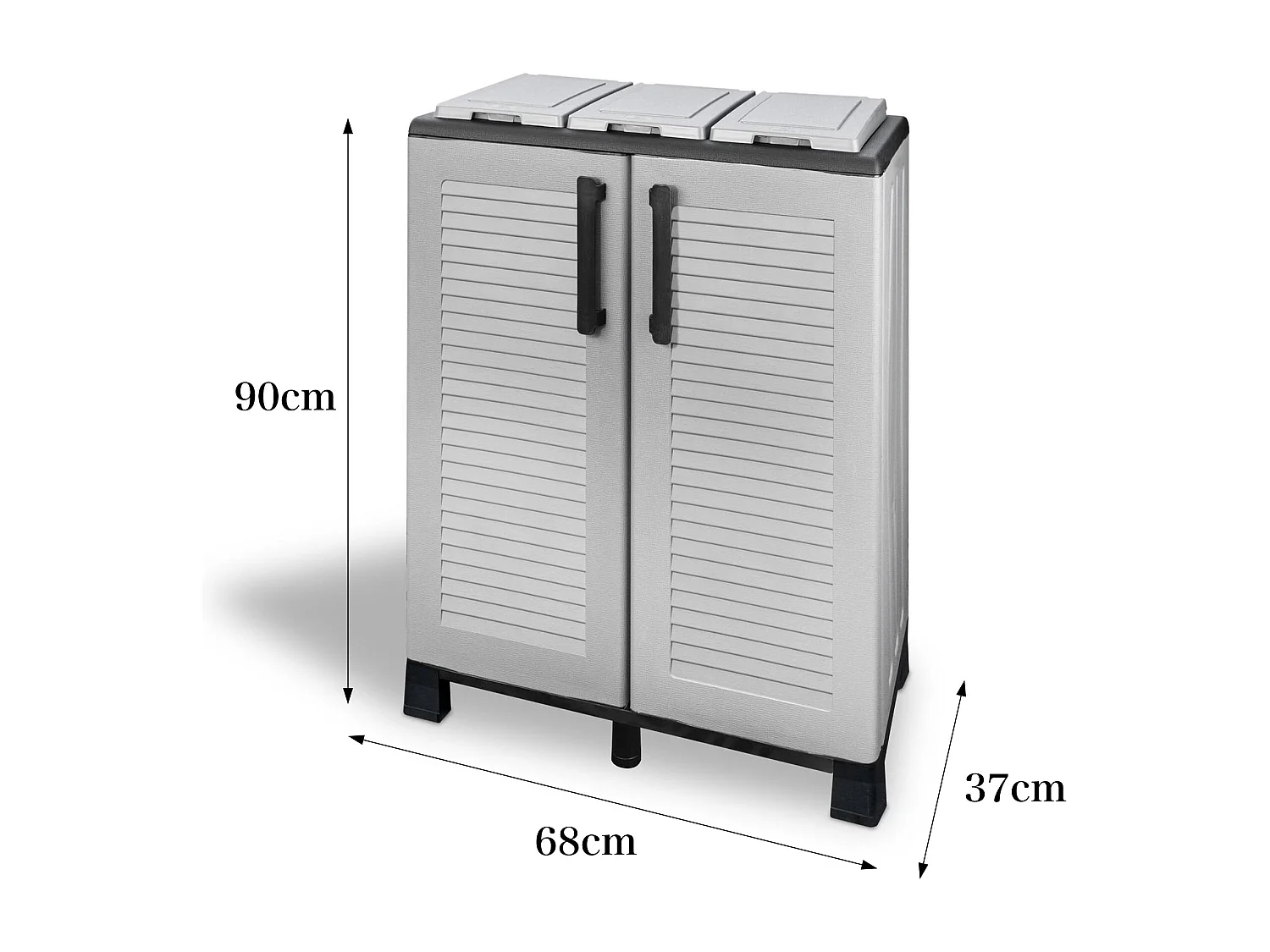Dassennat Abfallbehälter, Abfallbehälter, 2-türiger Recyclingbehälter, 100 % Made in Italy, 68 x 37 x 90 cm, Hellgrau und Schwarz