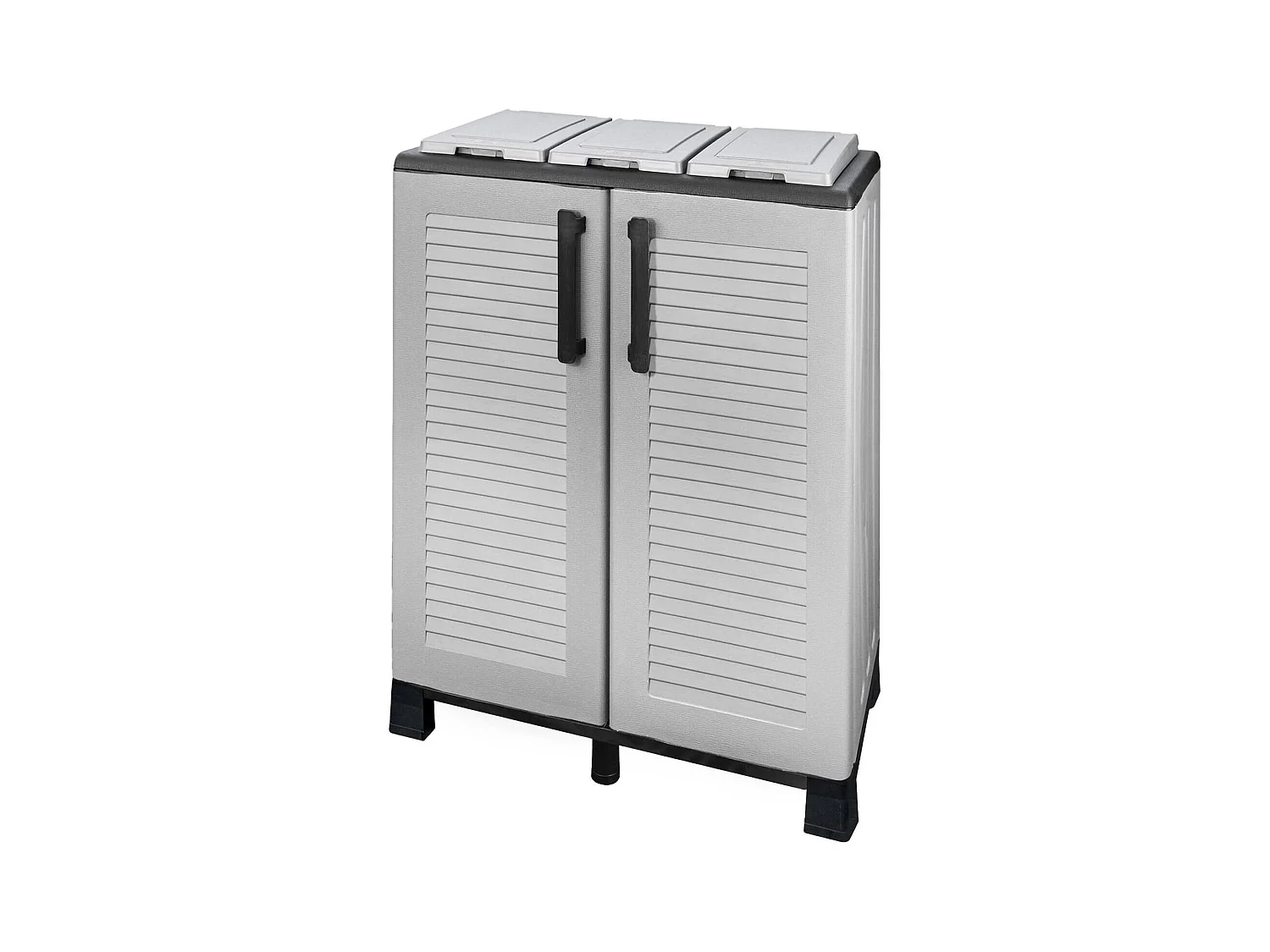 Poubelle Hotton, poubelle, poubelle de recyclage 2 portes, 100% Made in Italy, 68x37h90 cm, Gris Clair et Noir