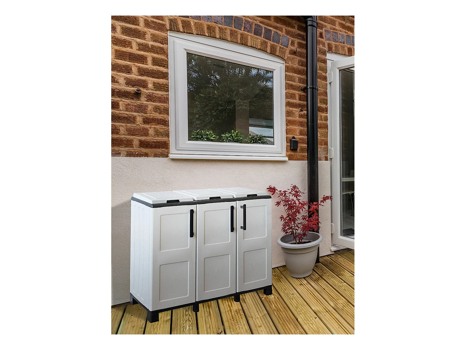 Dambrosett vuilnisbak, Vuilnisbak, Prullenbak, 100% Made in Italy, 3 deuren, 102x37h90 cm, Lichtgrijs en Zwart