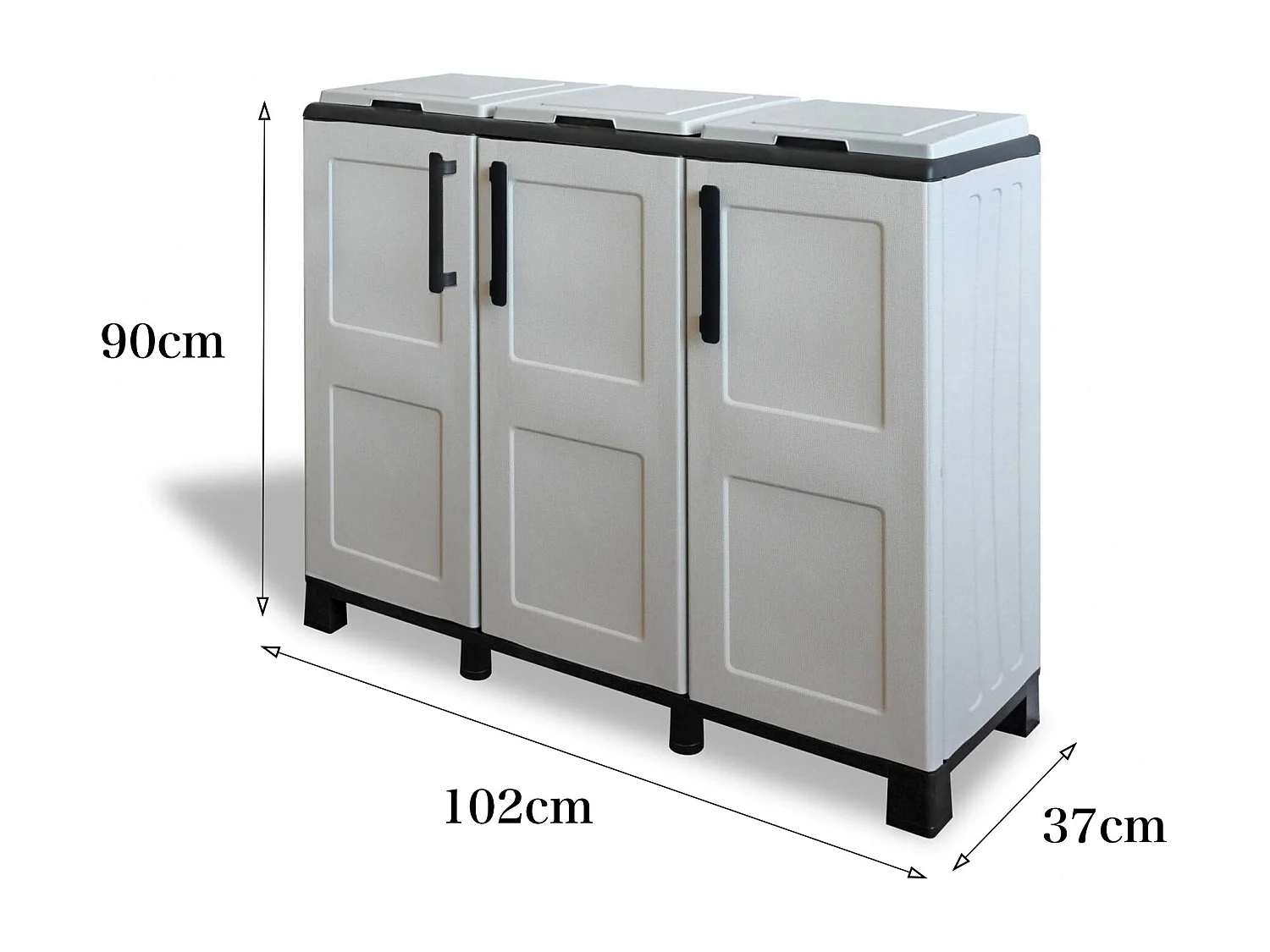 Dambrosett vuilnisbak, Vuilnisbak, Prullenbak, 100% Made in Italy, 3 deuren, 102x37h90 cm, Lichtgrijs en Zwart