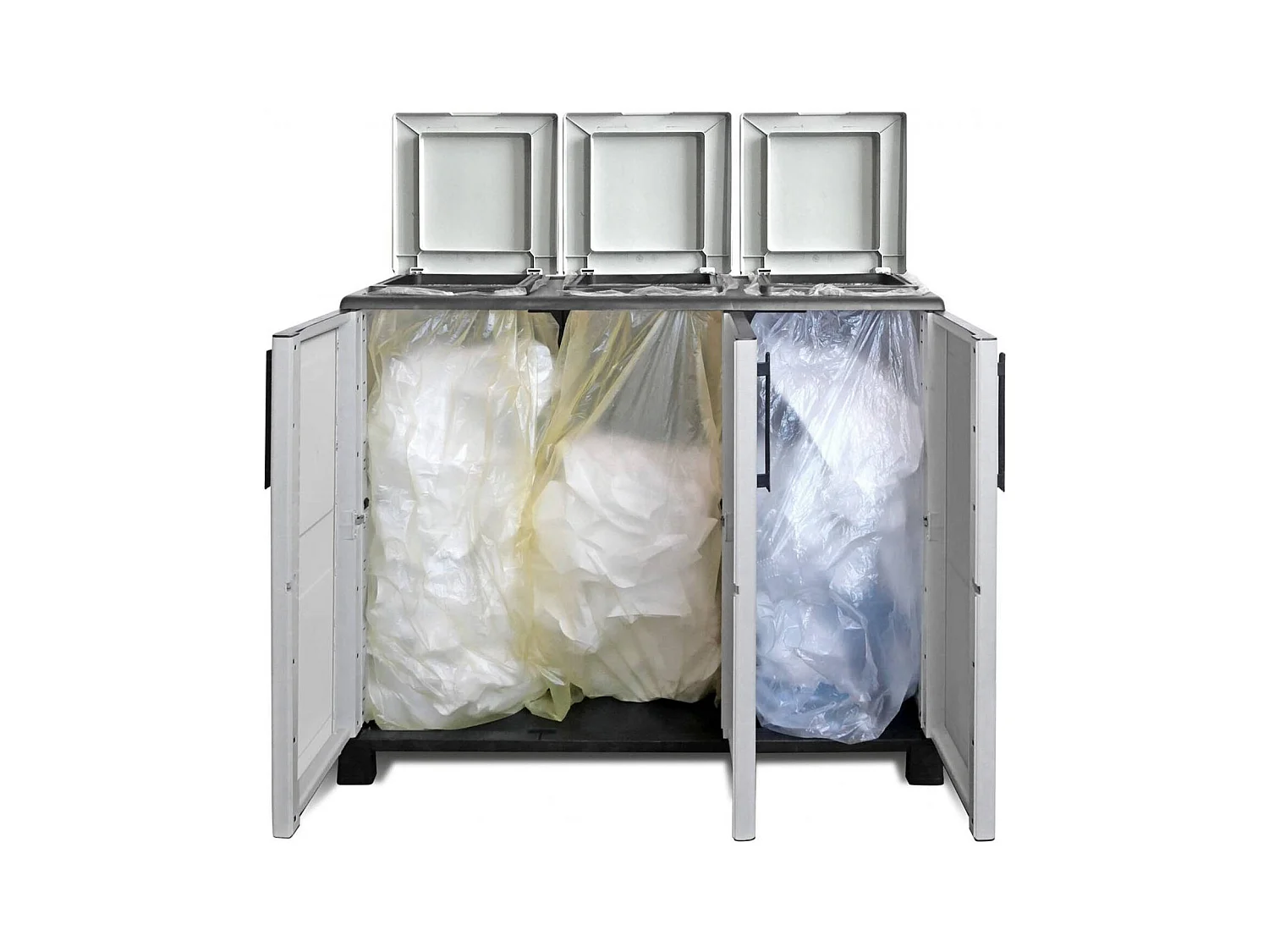 Dambrosett vuilnisbak, Vuilnisbak, Prullenbak, 100% Made in Italy, 3 deuren, 102x37h90 cm, Lichtgrijs en Zwart