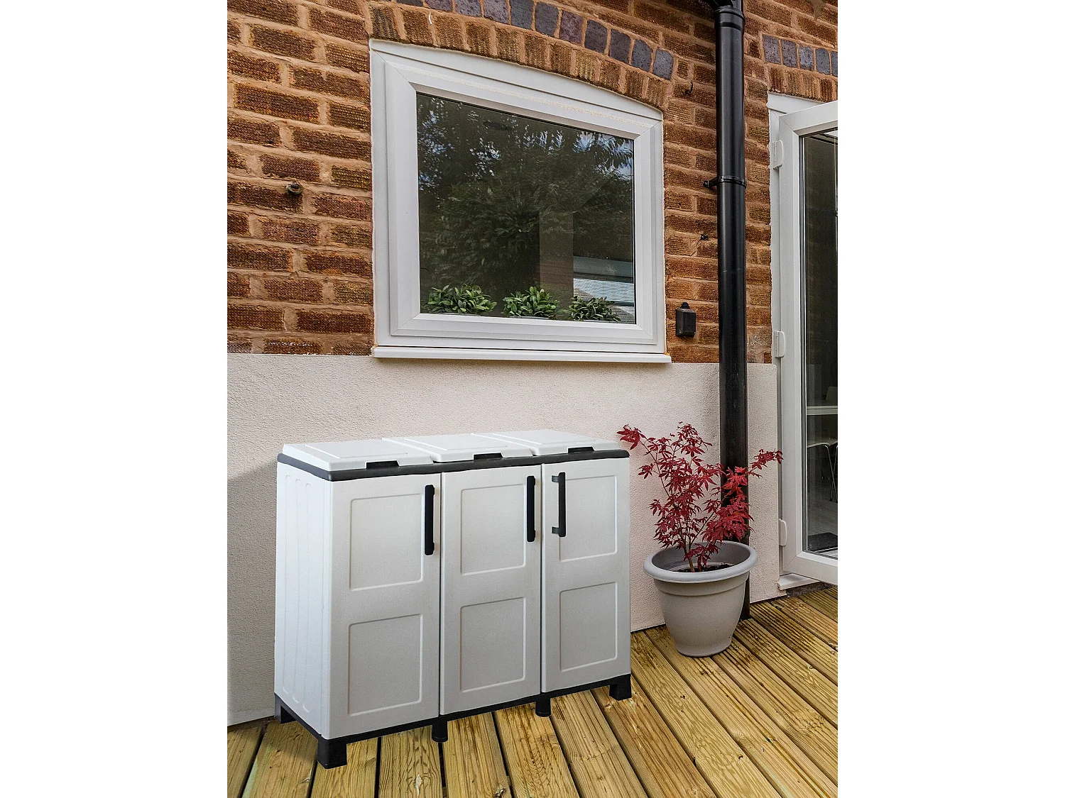 Dambrosett vuilnisbak, Vuilnisbak, Prullenbak, 100% Made in Italy, 3 deuren, 102x37h90 cm, Lichtgrijs en Zwart