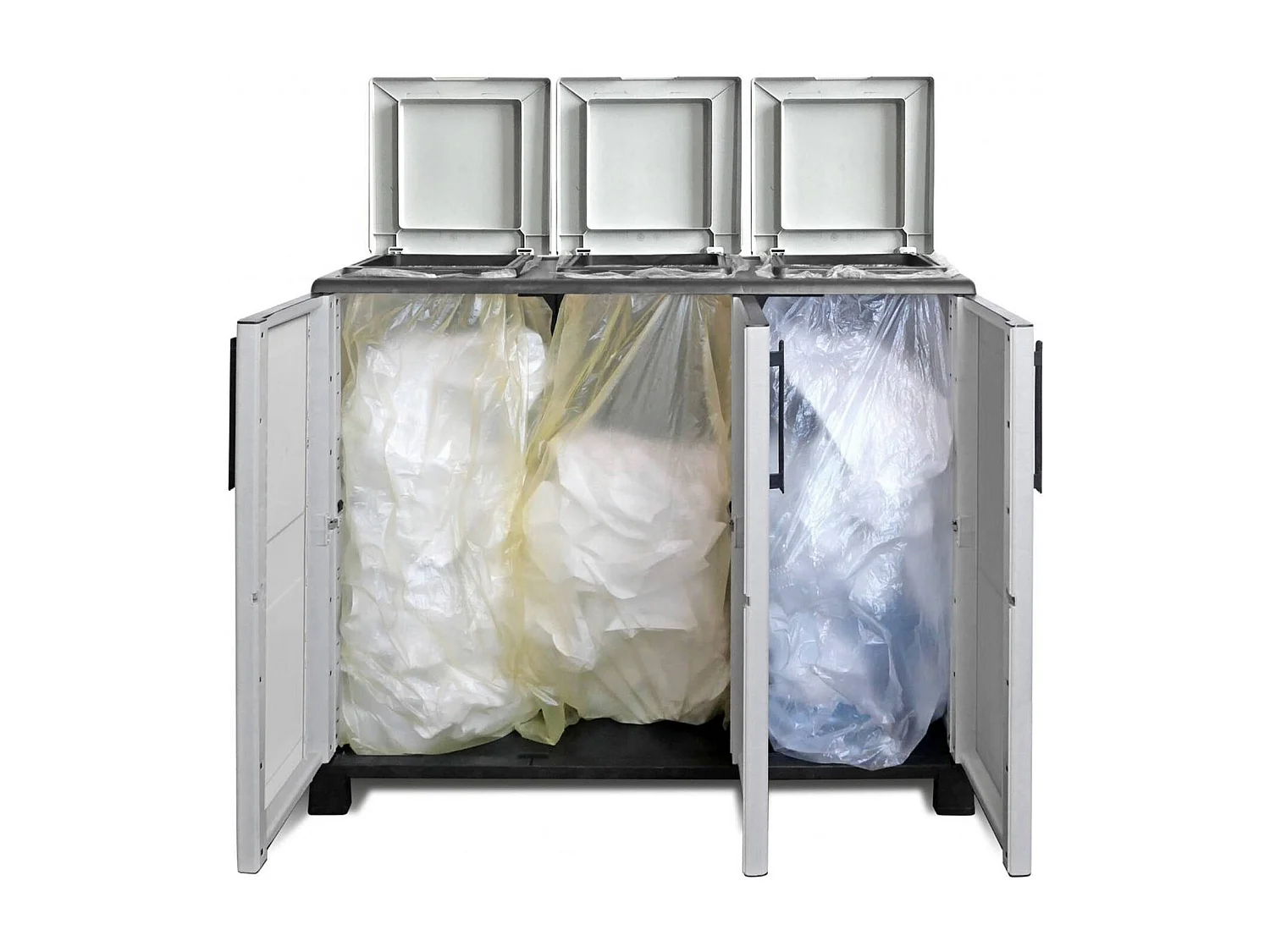 Dambrosett vuilnisbak, Vuilnisbak, Prullenbak, 100% Made in Italy, 3 deuren, 102x37h90 cm, Lichtgrijs en Zwart