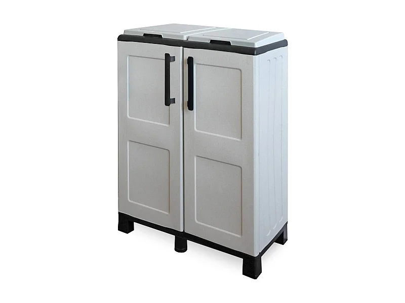 Lixeira Davogadr, Lixeira, Lixeira para coleta seletiva, 100% Made in Italy, 68x37h90Cm, Cinza claro e preto, Acabamento de quadros