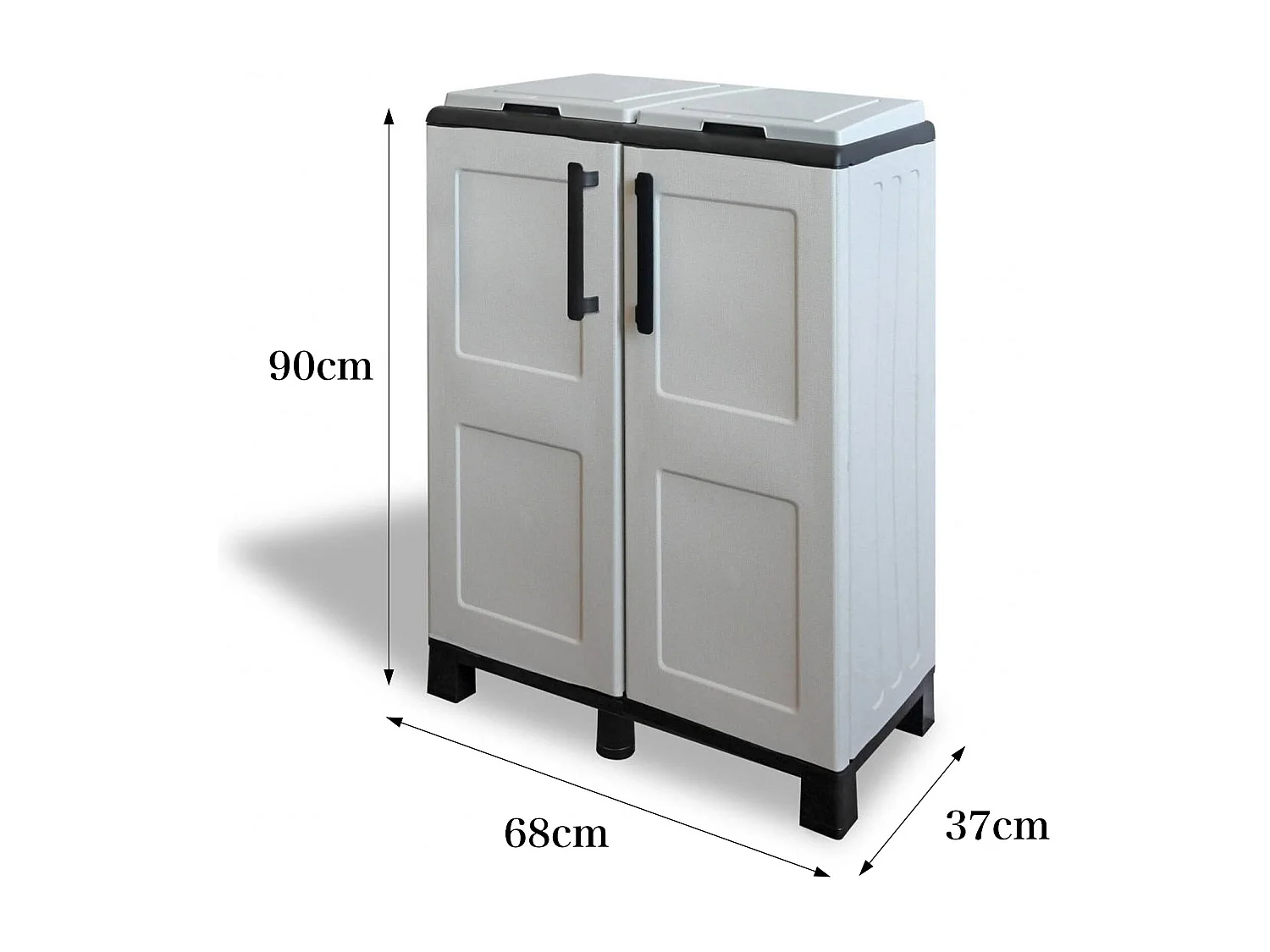 Lixeira Davogadr, Lixeira, Lixeira para coleta seletiva, 100% Made in Italy, 68x37h90Cm, Cinza claro e preto, Acabamento de quadros