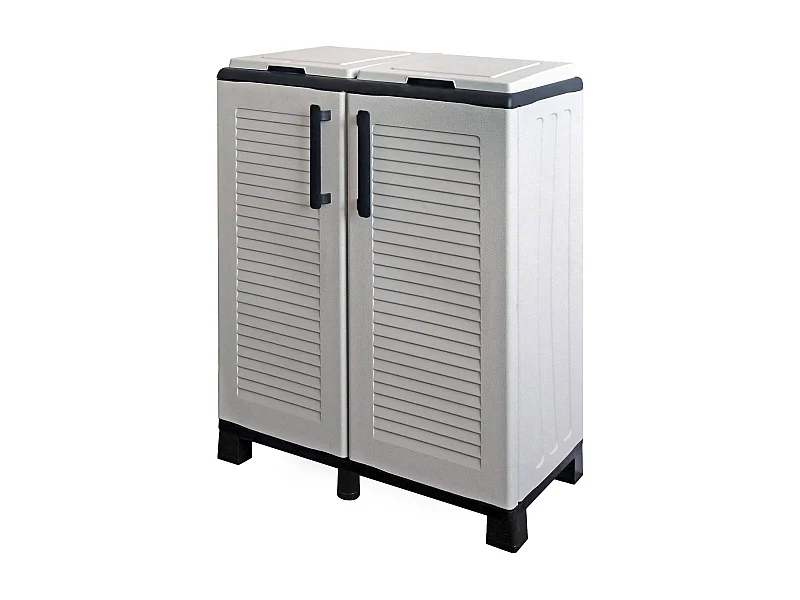 Davogadr cubo de basura, papelera, papelera de reciclaje, 100% Made in Italy, 68x37h90 cm, gris claro y negro, acabado a rayas