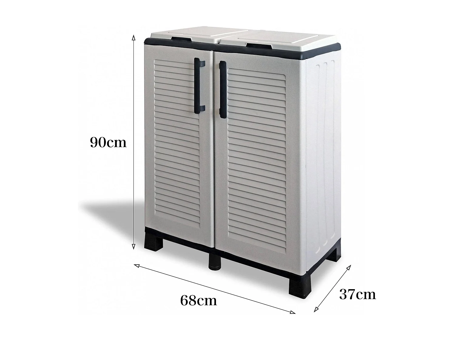 Davogadr-vuilnisbak, afvalbak, afvalbak, 100% Made in Italy, 68x37h90 cm, Lichtgrijs en zwart, Gestreepte afst