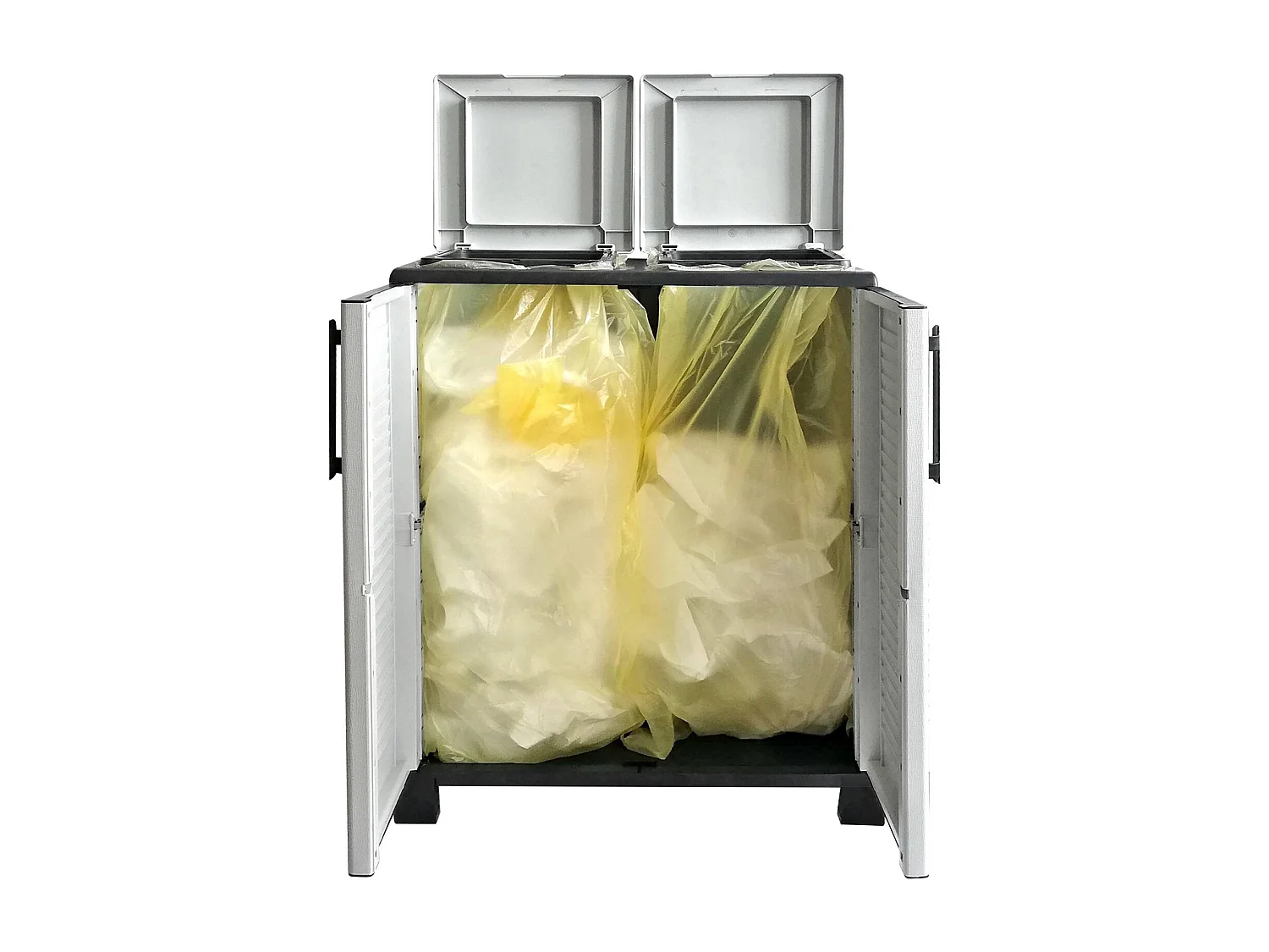 Davogadr-vuilnisbak, afvalbak, afvalbak, 100% Made in Italy, 68x37h90 cm, Lichtgrijs en zwart, Gestreepte afst