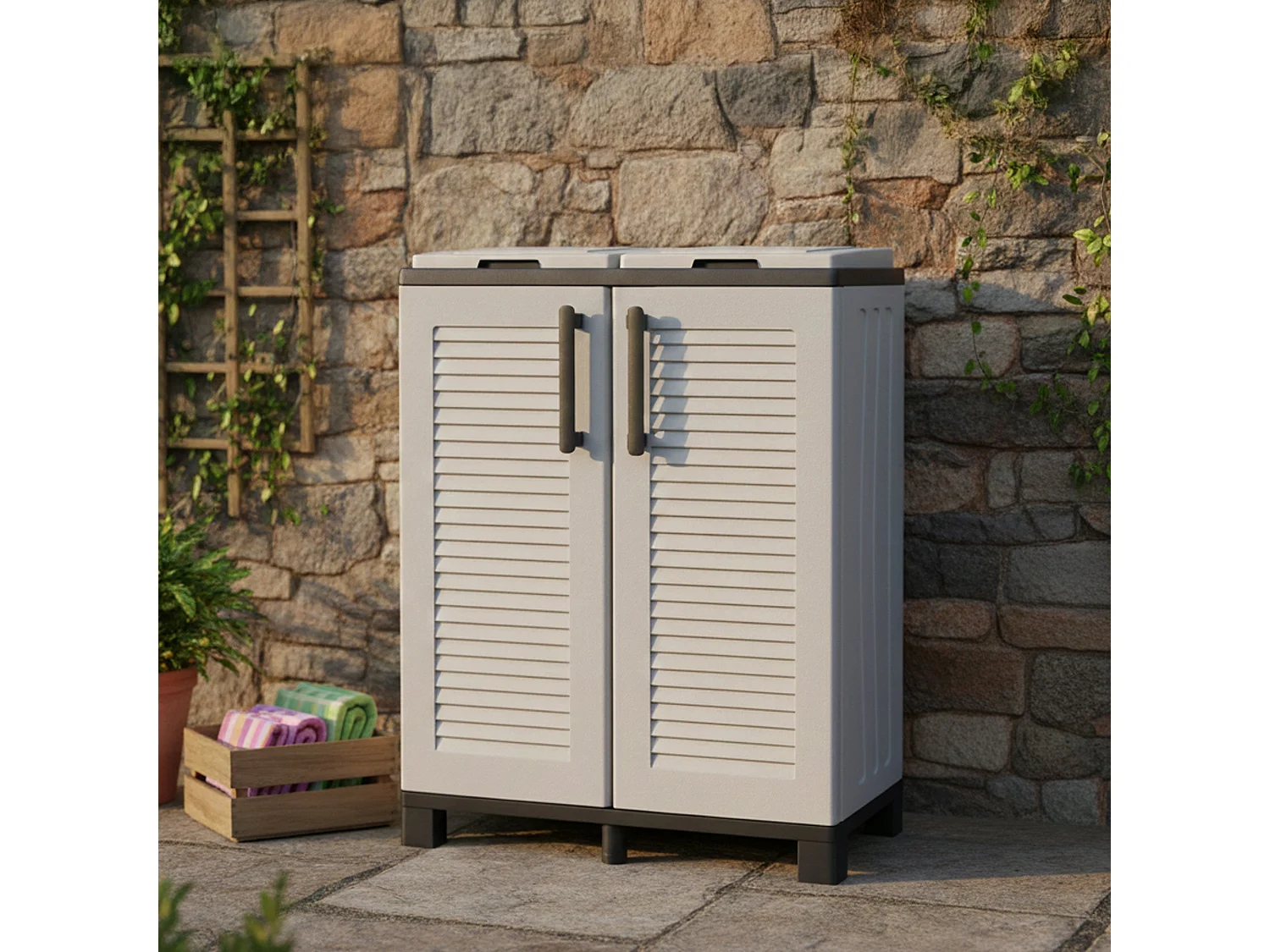 Abfalleimer Alistar, 220 (110 pro Sack), hergestellt in Italien, 68x37x90h cm, hellgrau, 2 Inneneimer, Gestell schwarz