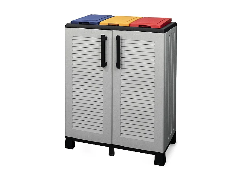 Dassennat Papelera, Papelera, Papelera de Reciclaje 2 Puertas, 100% Made in Italy, 68x37h90 cm, Gris Claro y Multicolor