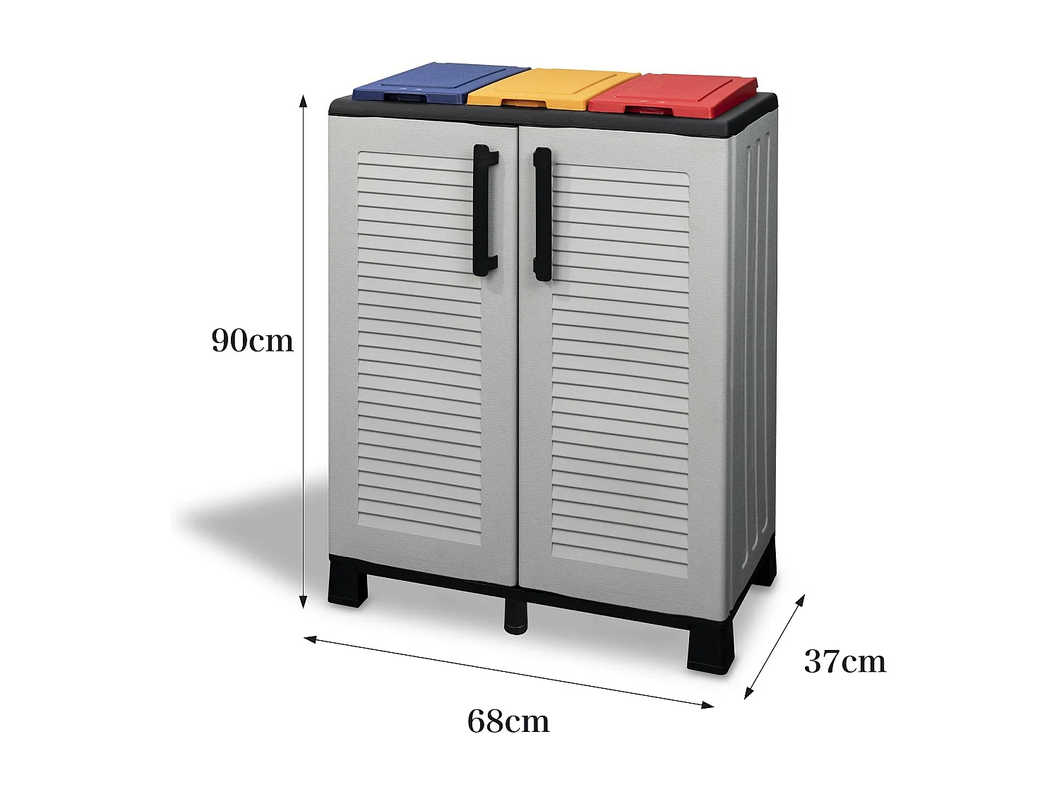 Poubelle Hotton, poubelle, poubelle de recyclage 2 portes, 100% Made in Italy, 68x37h90 cm, gris clair et multicolore