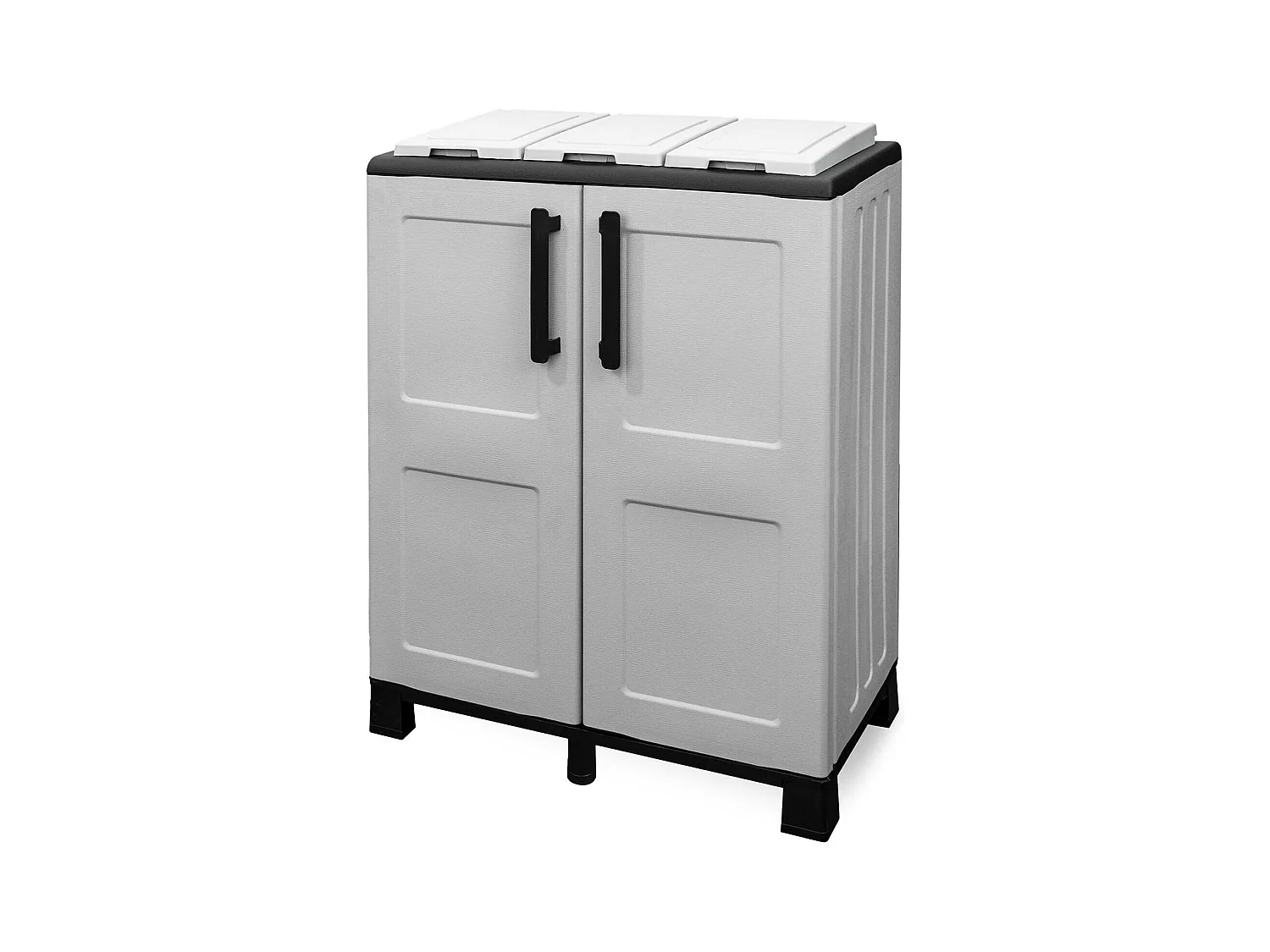 Poubelle Ciney, poubelle, poubelle de recyclage, 100% Made in Italy, 2 portes, 68x37h90 cm, Gris Clair et Noir