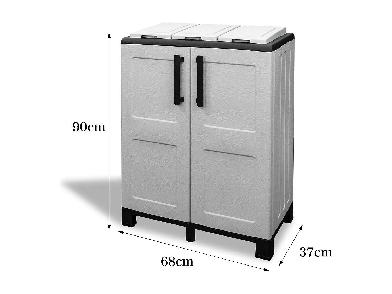 Poubelle Ciney, poubelle, poubelle de recyclage, 100% Made in Italy, 2 portes, 68x37h90 cm, Gris Clair et Noir