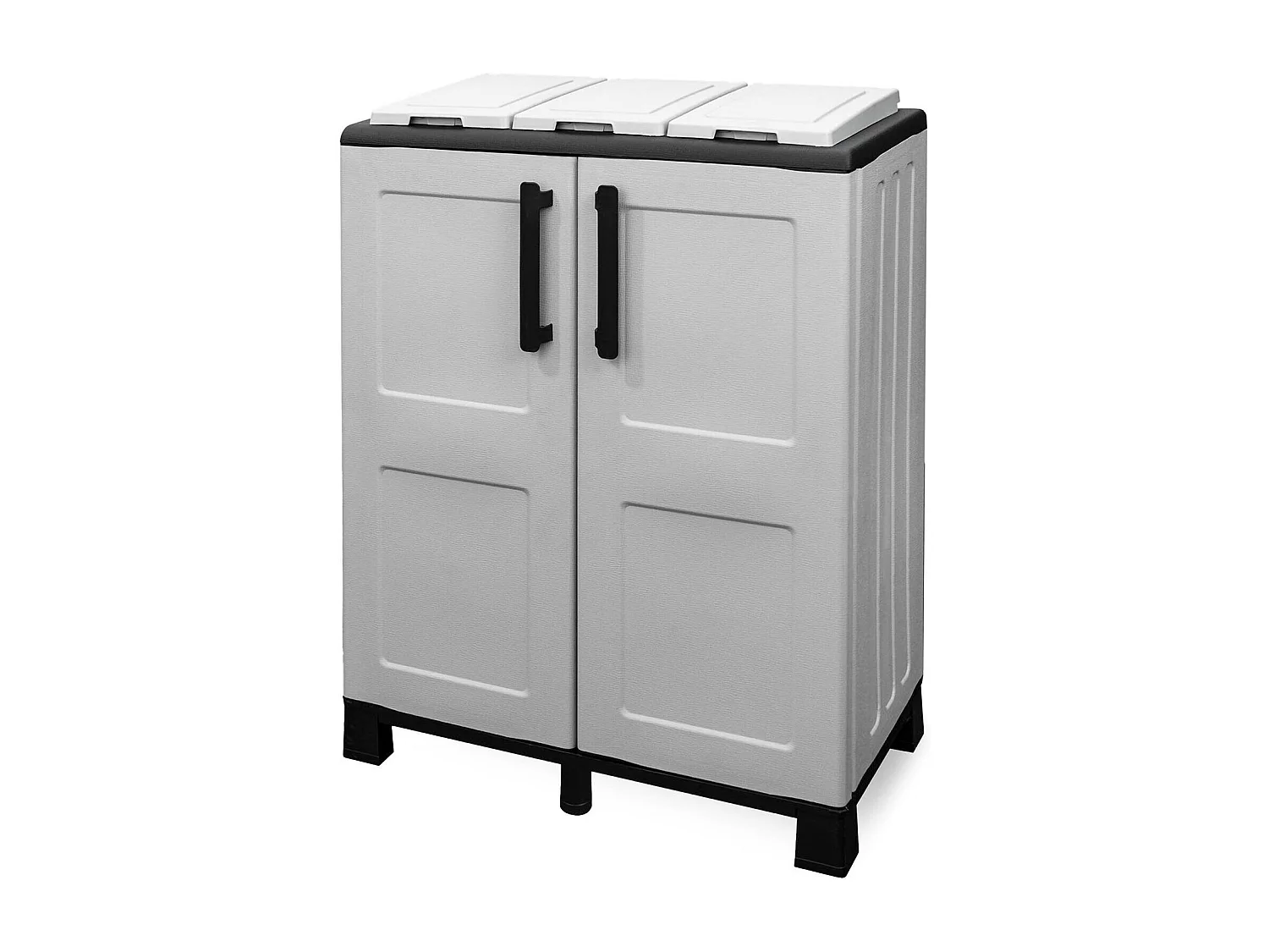 Poubelle Anthea, capacité 210 (70 par sac) fabriquée en Italie, 68x37x90h cm gris clair, 3 bacs, structure noire