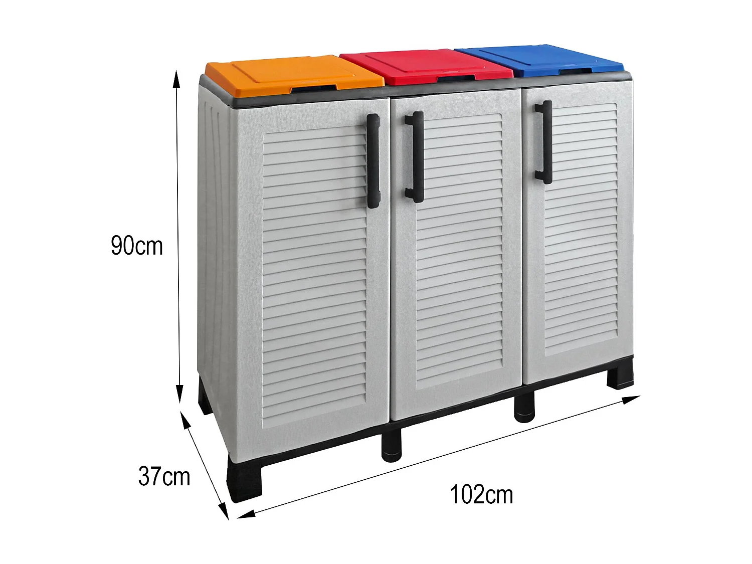 Dbacchett Mülleimer, Abfallbehälter für Müll, Recycling-Behälter, 100 % Made in Italy, 102 x 37 x 90 cm, hellgrau und mehrfarbig