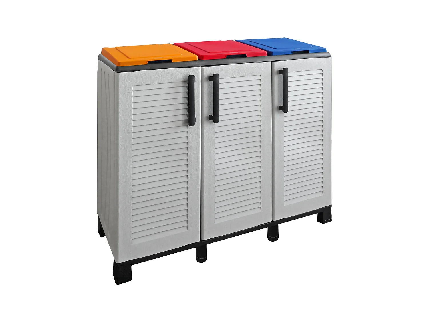 Poubelle Virton, poubelle pour déchets, poubelle de recyclage, 100% Made in Italy, 102x37h90 cm, gris clair et multicolore