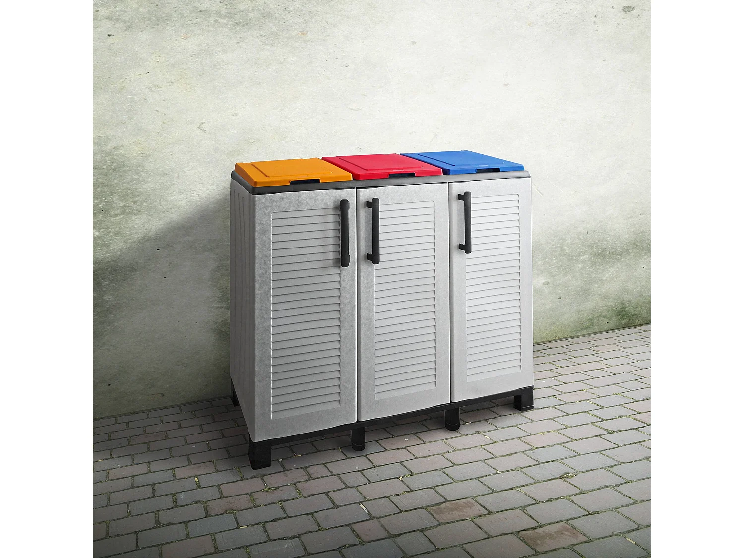 Poubelle Virton, poubelle pour déchets, poubelle de recyclage, 100% Made in Italy, 102x37h90 cm, gris clair et multicolore