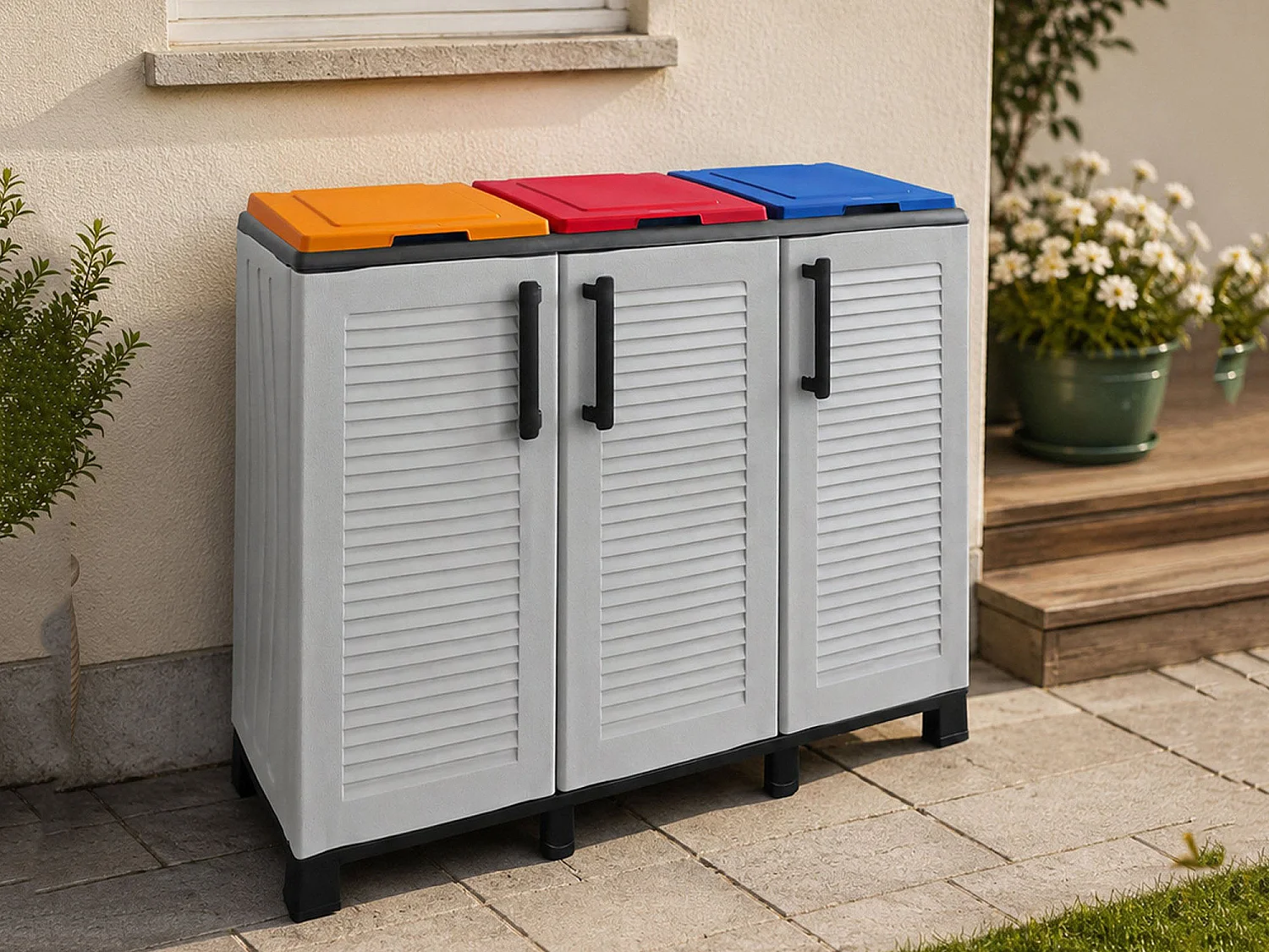 Poubelle Apix, capacité 330 (110 par sac) Fabriqué en Italie, 102x37x90h cm gris clair, conteneur à déchets, 3 bacs