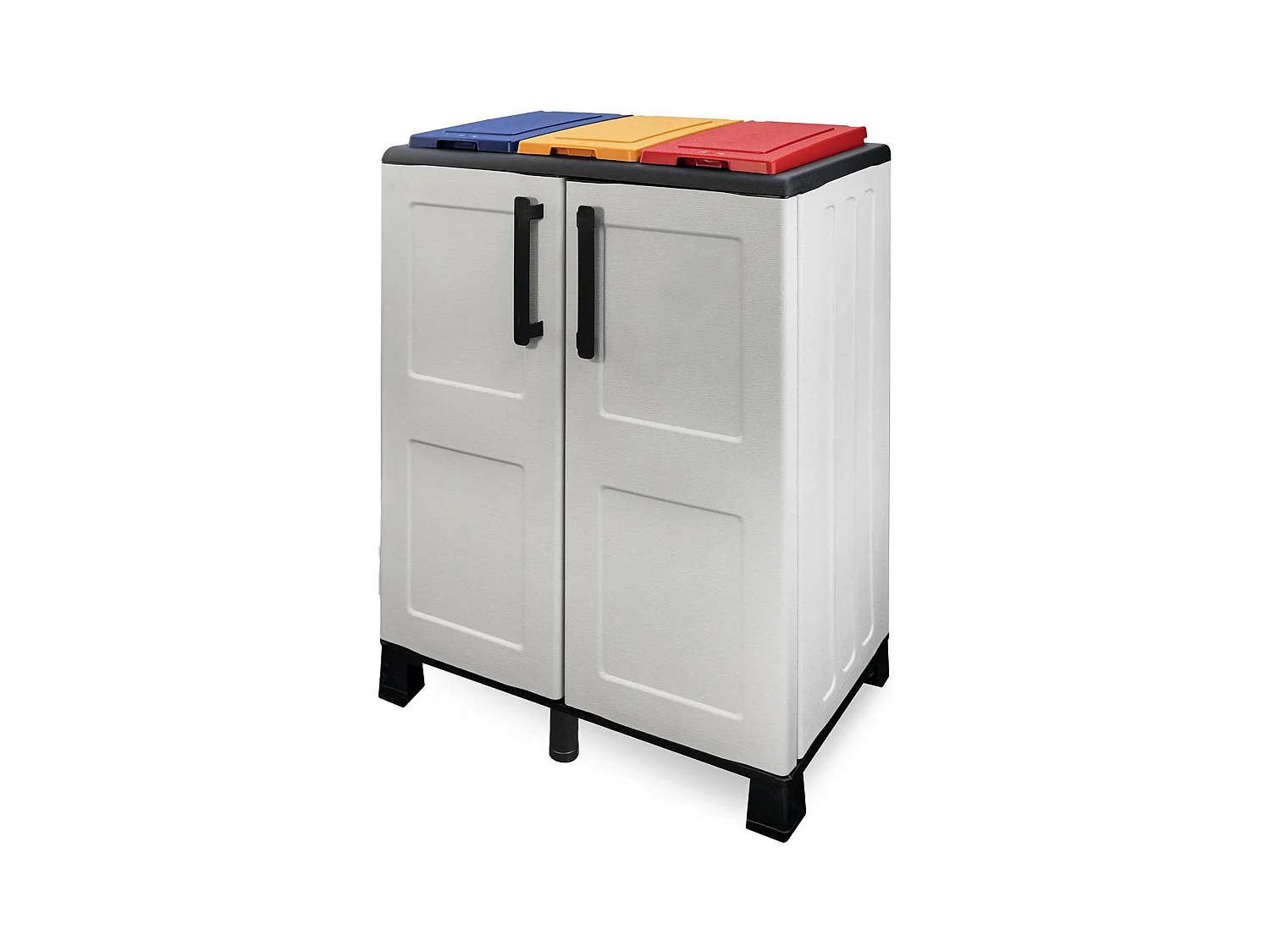 Poubelle Ciney, poubelle, poubelle de recyclage, 100% Made in Italy, 2 portes, 68x37h90 cm, gris clair et multicolore