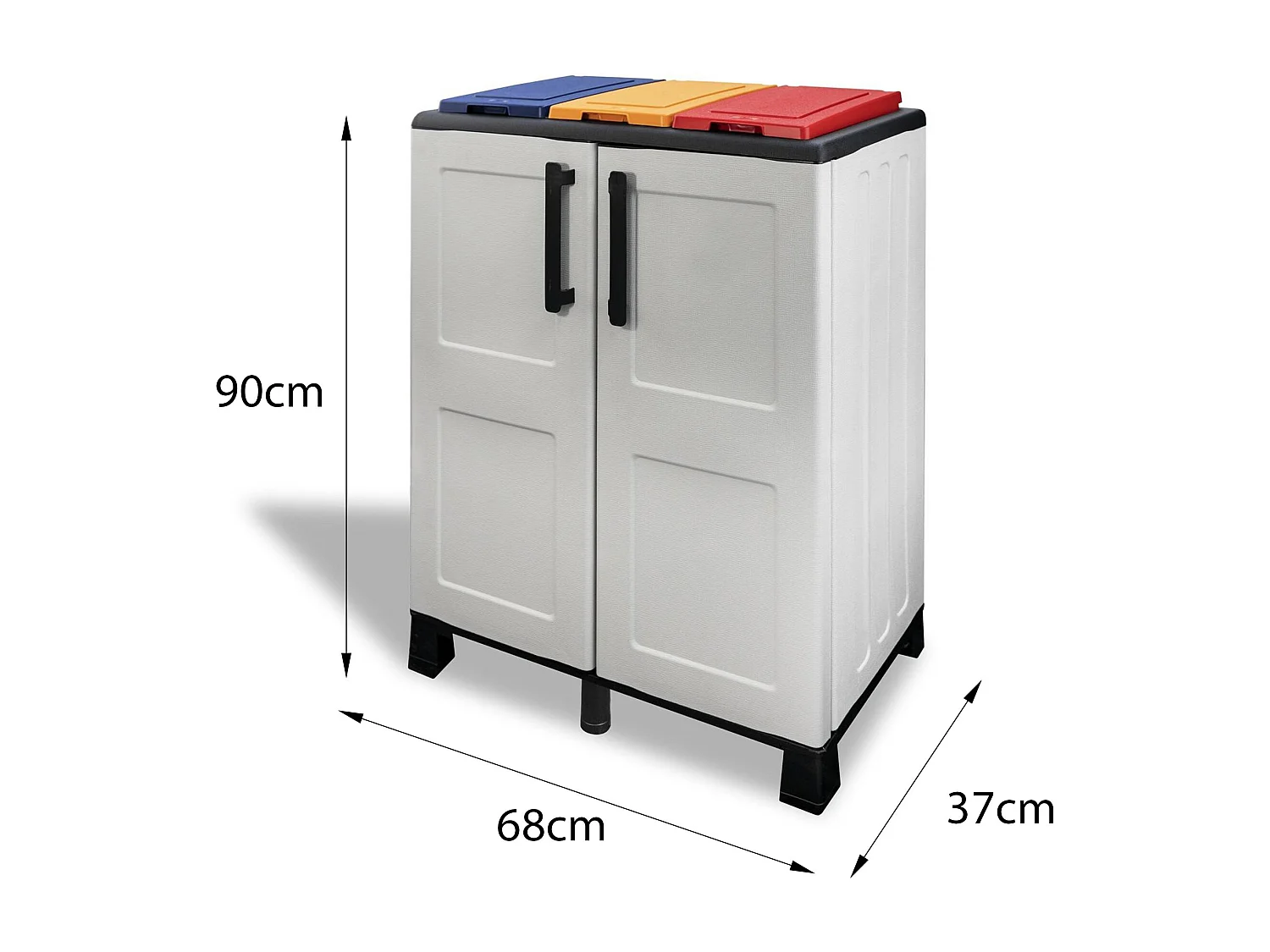 Poubelle Ciney, poubelle, poubelle de recyclage, 100% Made in Italy, 2 portes, 68x37h90 cm, gris clair et multicolore