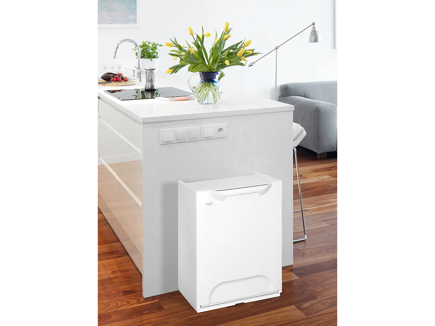 Poubelle Antoing, poubelle, poubelle de recyclage, poubelle, 100% Made in Italy, 34x29h47 cm, Blanc