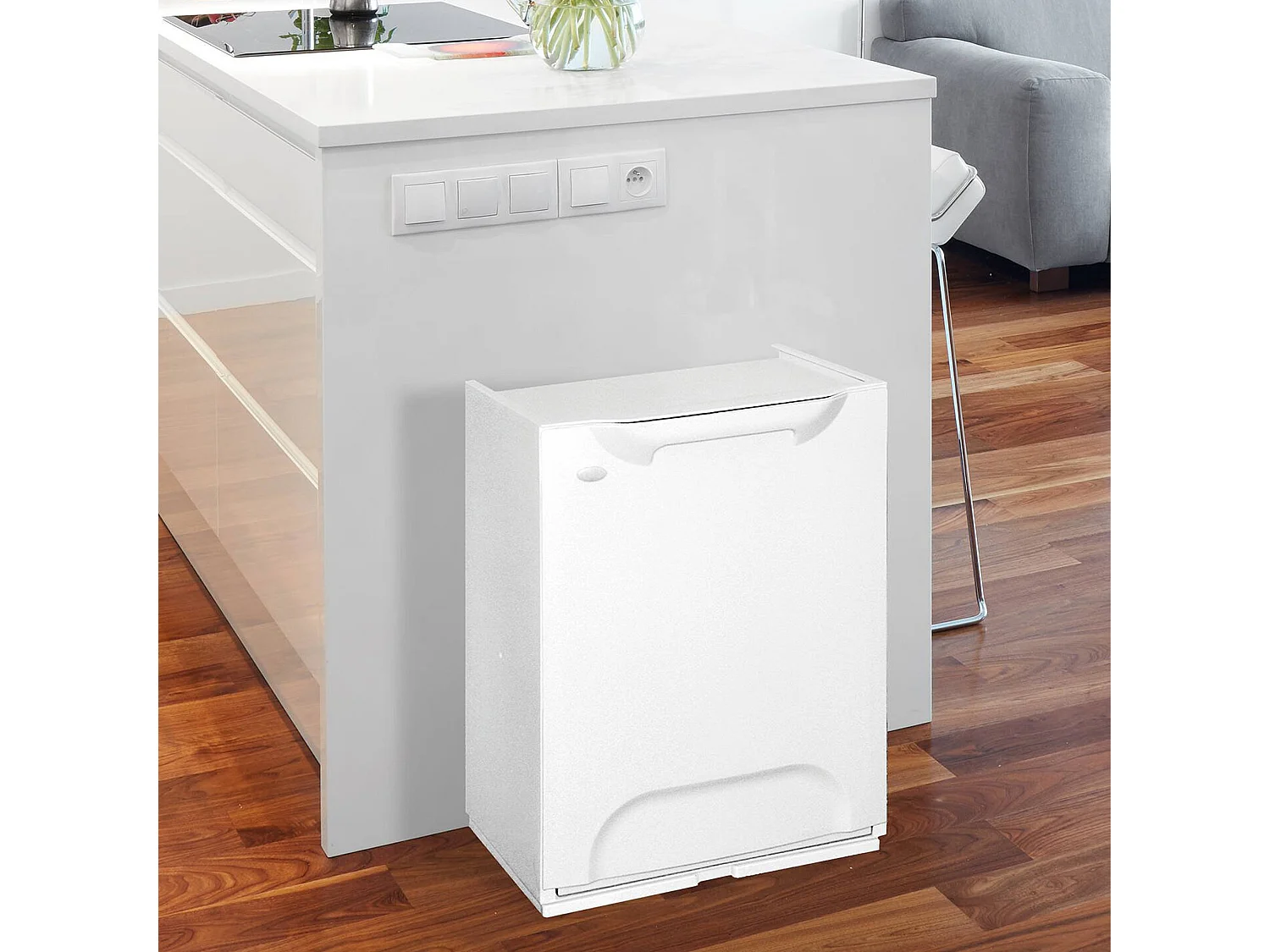 Poubelle Dorothy, capacité 15 lt, fabriquée en Italie, 34x29x47h cm, blanche, conteneur à déchets, corbeille amovible