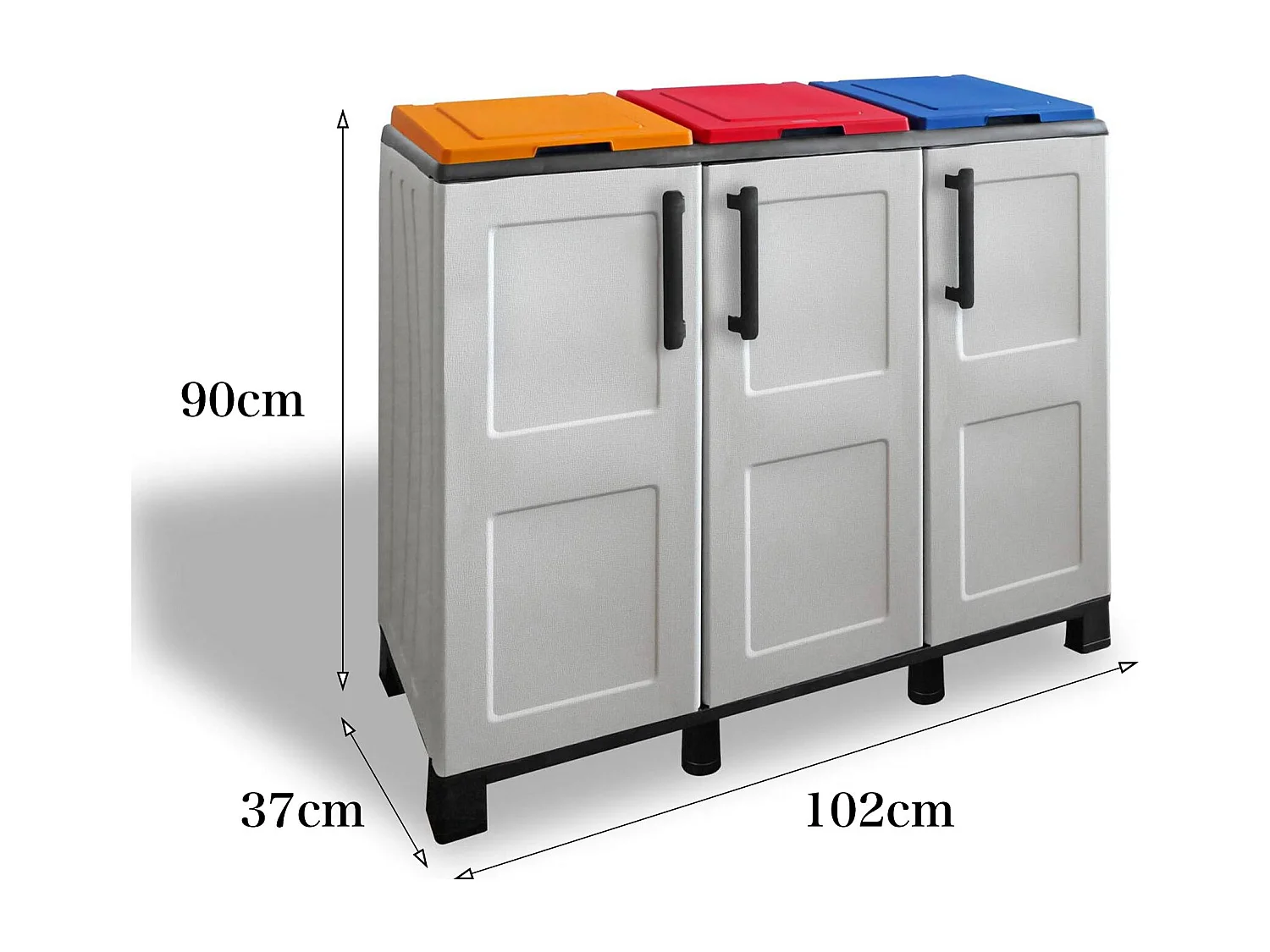 Dambrosett Mülleimer, Abfallbehälter, Recyclingbehälter, 100 % Made in Italy, 3 Türen, 102 x 37 x 90 cm, hellgrau und mehrfarbig