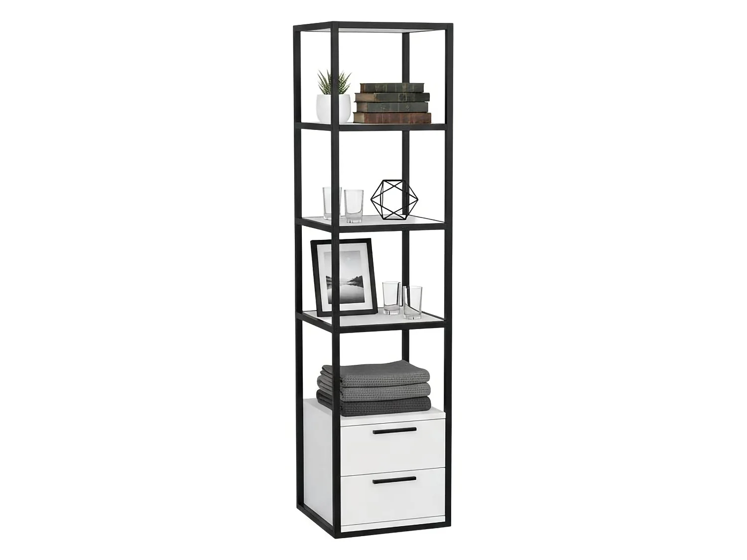 Dfoliat boekenkast, kantoorplank, boekenkast, bibliotheek, 39x39h169 cm, zwart-wit