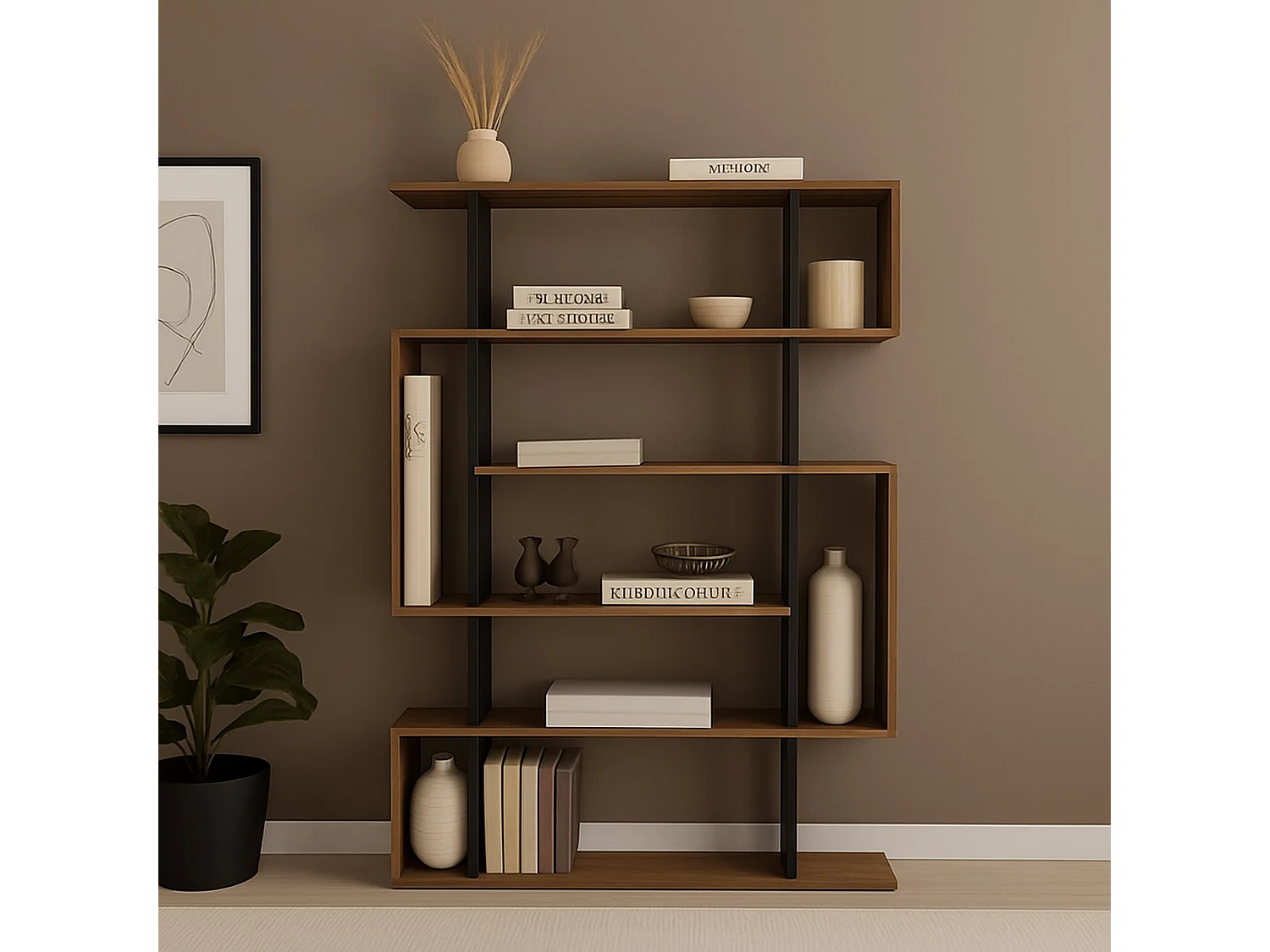 Bibliothèque Adhara, Etagère de bureau, Porte-livre mobile, Librairie, 110x26h161 cm, Chêne et Anthracite
