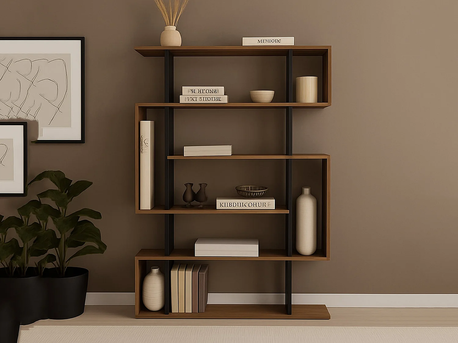 Bibliothèque Adhara, Etagère de bureau, Porte-livre mobile, Librairie, 110x26h161 cm, Chêne et Anthracite
