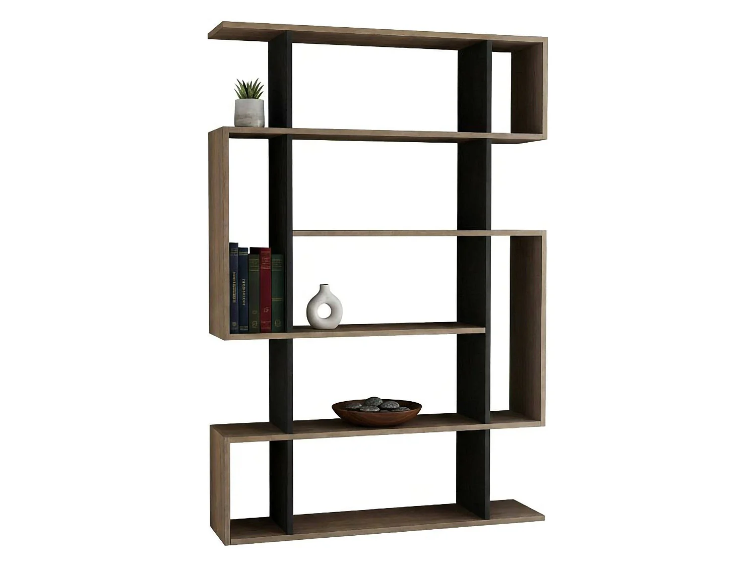 Bibliothèque Adhara, Etagère de bureau, Porte-livre mobile, Librairie, 110x26h161 cm, Chêne et Anthracite