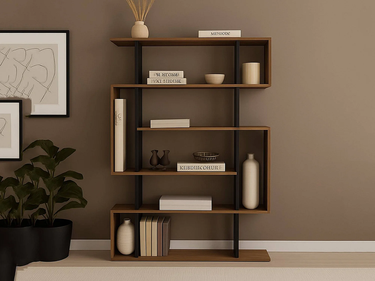 Bibliothèque Adhara, Etagère de bureau, Porte-livre mobile, Librairie, 110x26h161 cm, Chêne et Anthracite