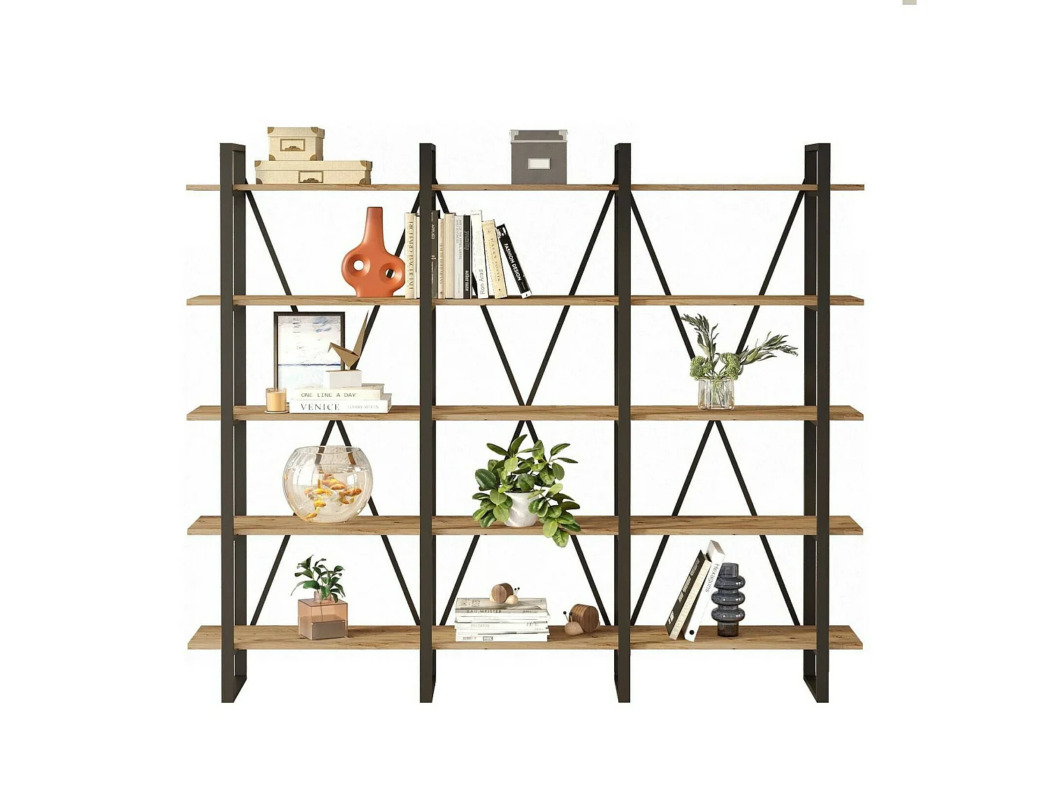 Bibliothèque Albayt, Etagère de bureau, Porte-livre mobile, Librairie, 220x34h180 cm, Chêne