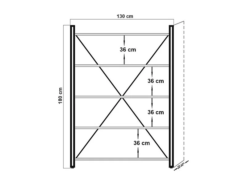 Bibliothèque Sol, Etagère de bureau, Porte-livre mobile, Librairie, 130x35h180 cm, Chêne et Noir